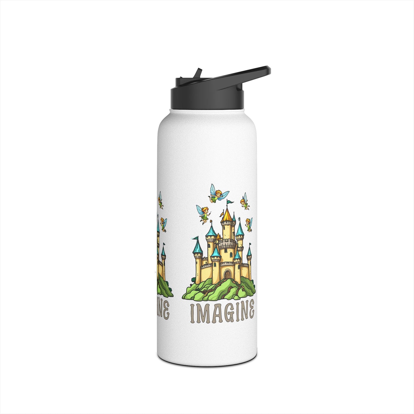 Water Bottle - Whimsical Fairies Flying Above Castle - IMAGINE