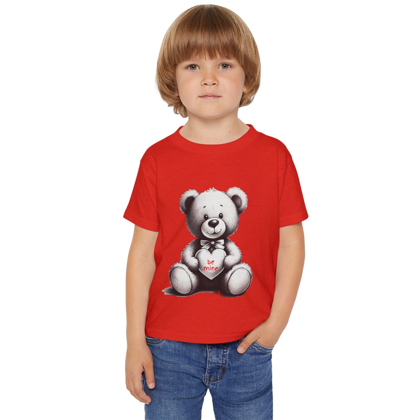"Be Mine" – Adorable Teddy Bear Valentine’s Toddler T-shirt Valentine's Day Hearts Design