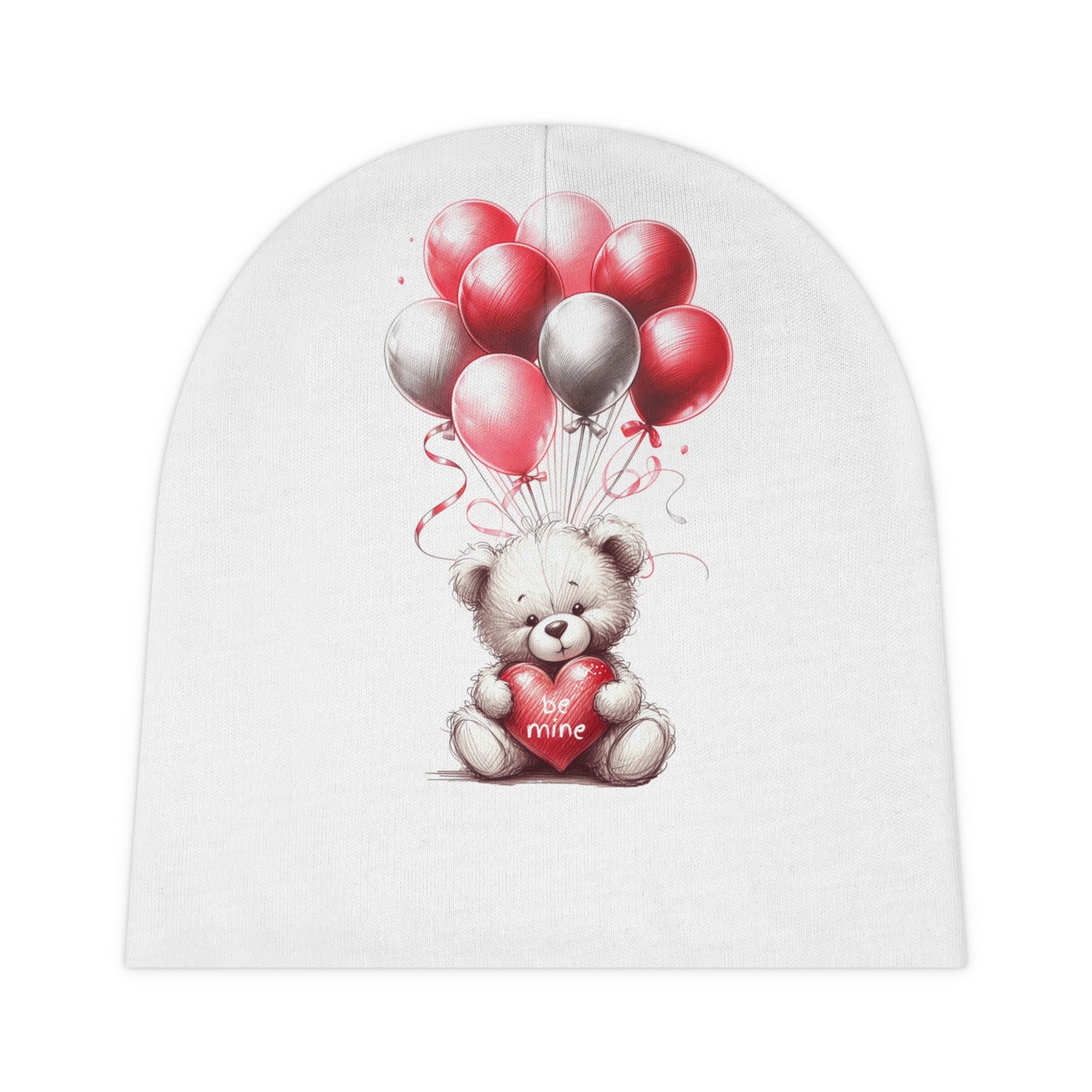 "Be Mine" – Adorable Teddy Bear Valentine’s Baby Beanie (AOP)