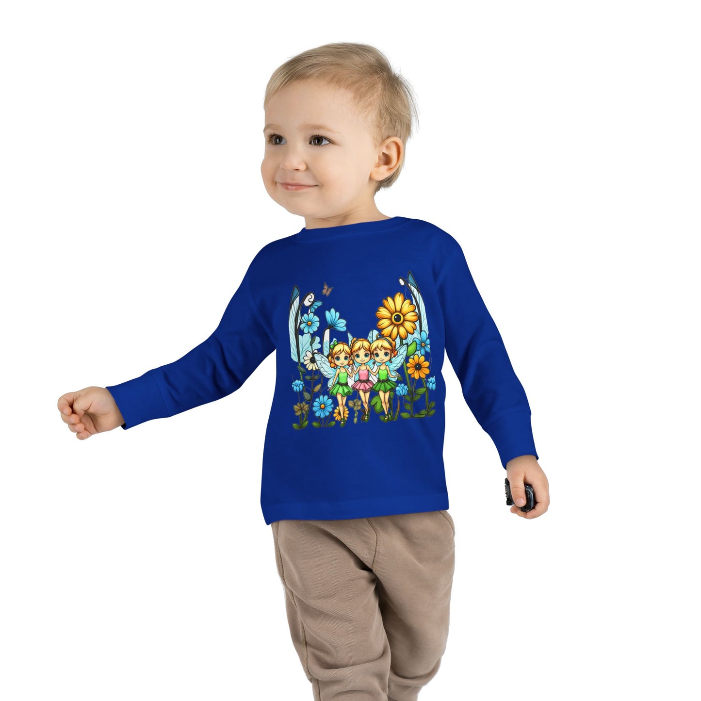 Toddler Long Sleeve Tee – Cute Happy Fairies in a Flower Garden Design"
