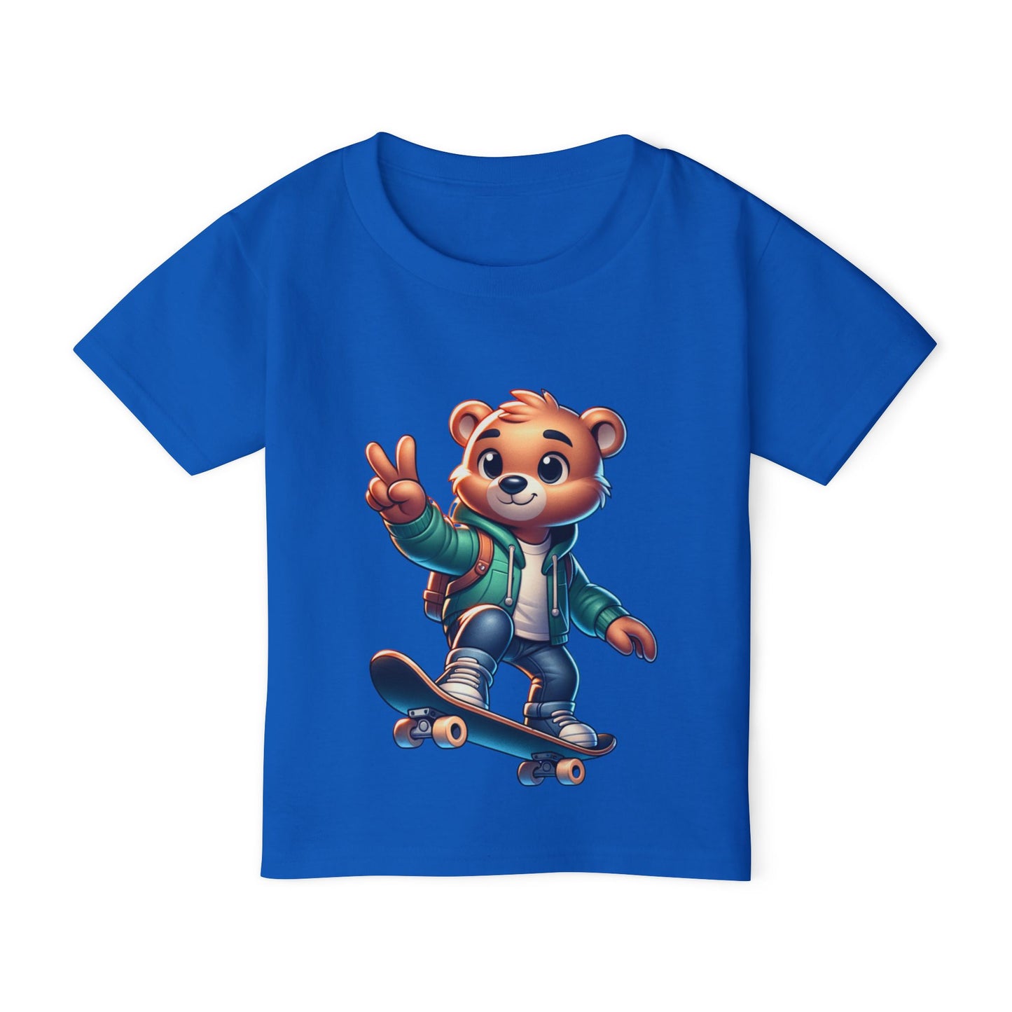 Bear Skateboarding toddler T-Shirt - Peace Sign Graphic TeeHeavy Cottonâ„¢ Toddler T-shirt, teenage bear riding a skateboard, many colors, olympics, sports, cartoon style