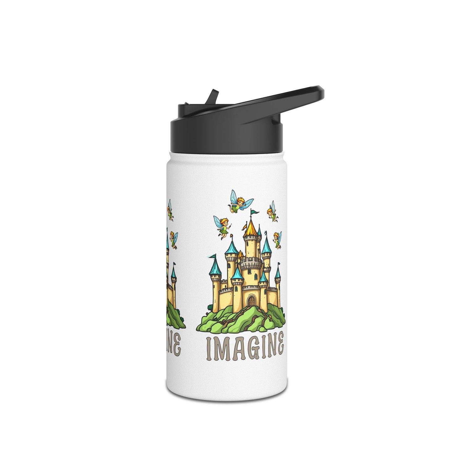 Water Bottle - Whimsical Fairies Flying Above Castle - IMAGINE