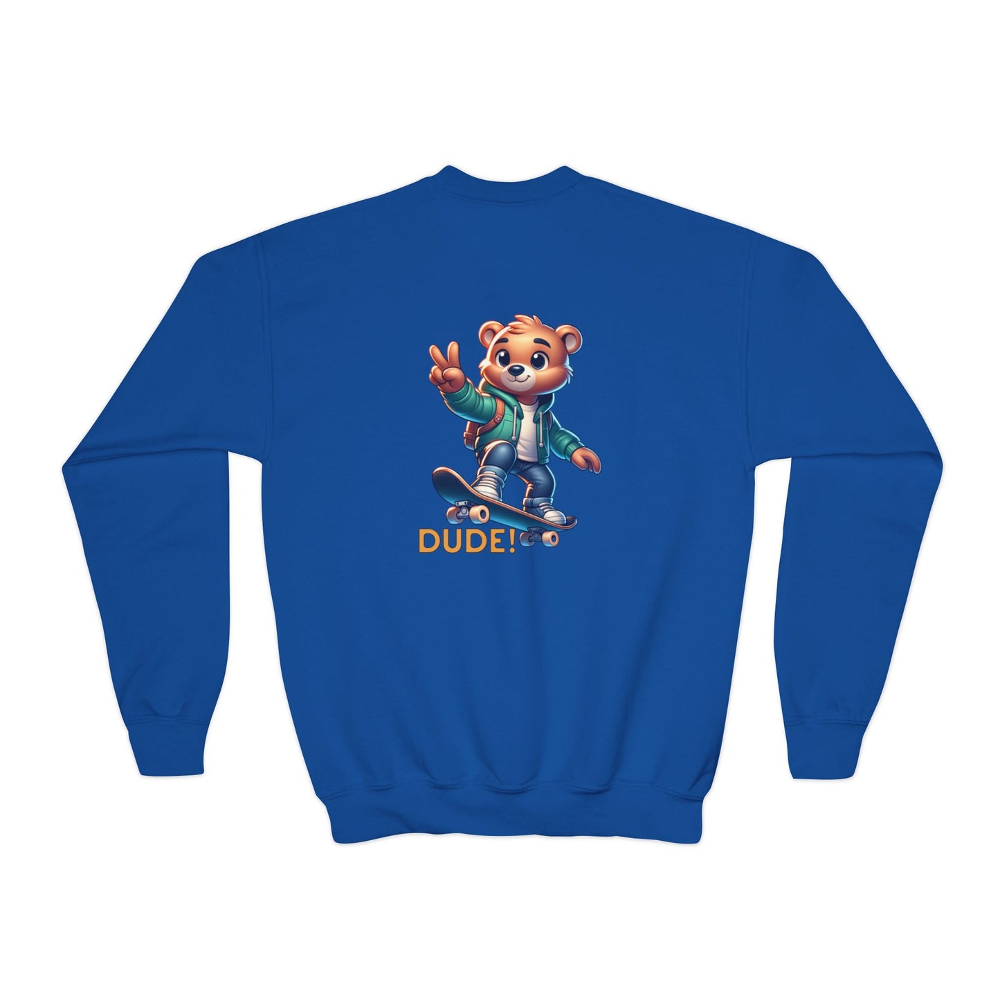 Bear Skateboard Youth Crewneck Sweatshirt with 'DUDE'
