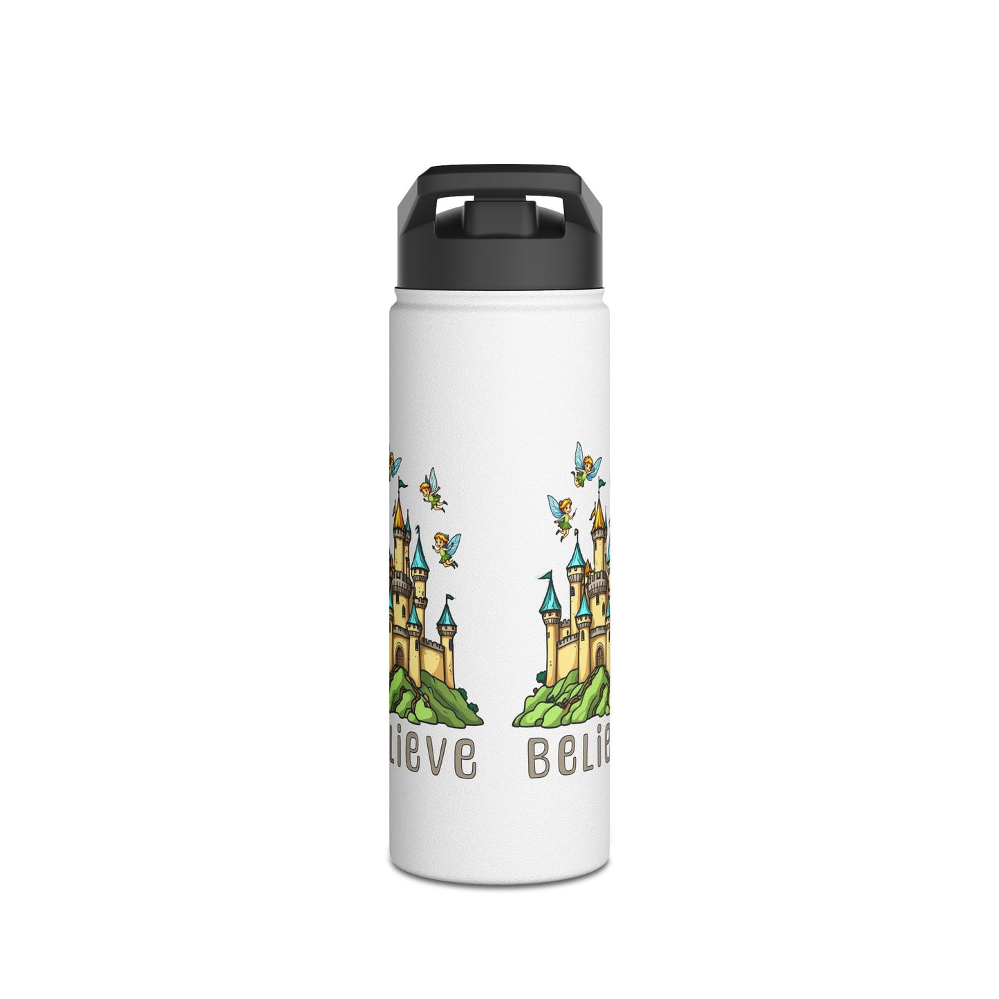 Copy of Water Bottle - Whimsical Fairies Flying Above Castle - BELIEVE