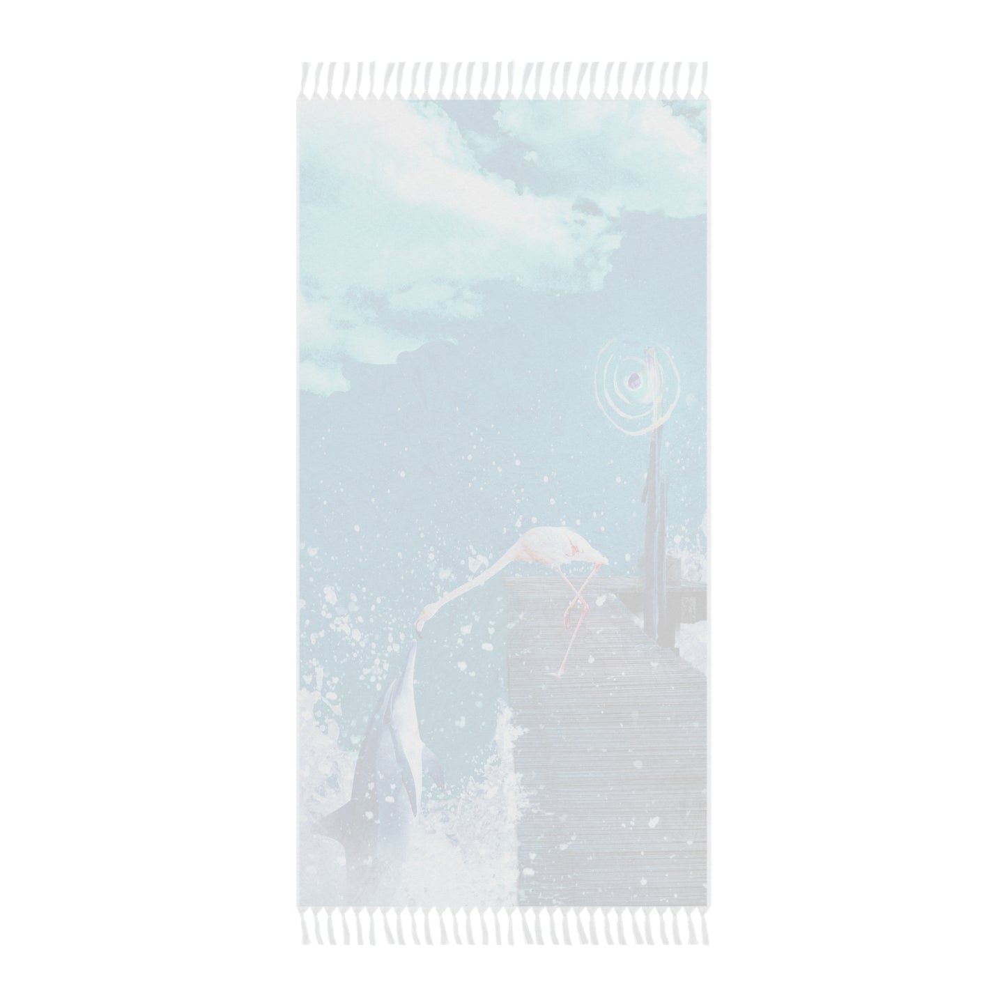 Dolphin and Flamingo Watching Flying Fish - vibrant beach cloth - Finn and Feathers Collection