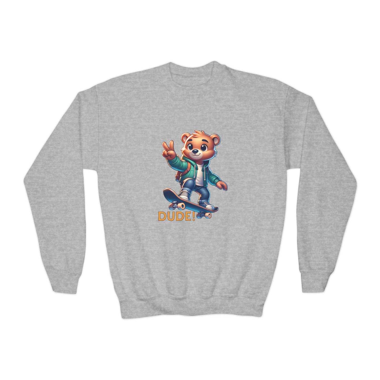 Bear Skateboard Youth Crewneck Sweatshirt with 'DUDE'
