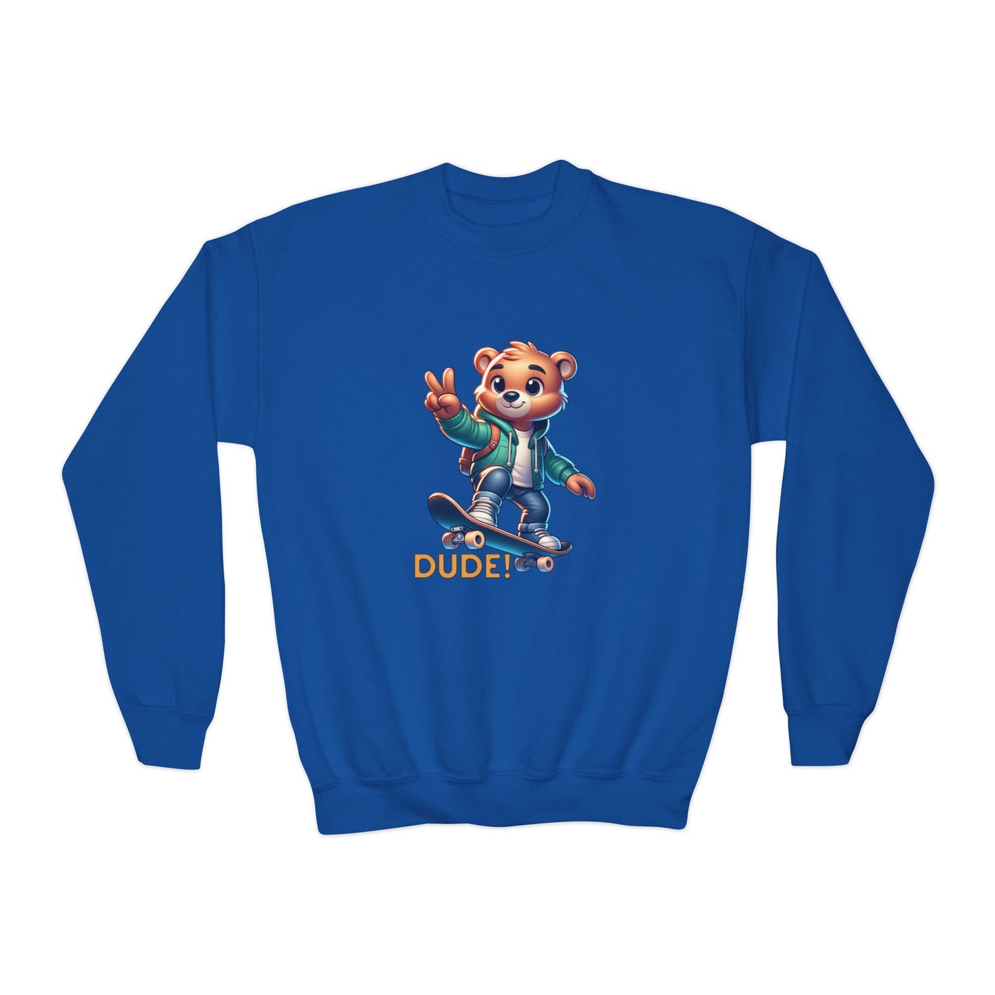 Bear Skateboard Youth Crewneck Sweatshirt with 'DUDE'