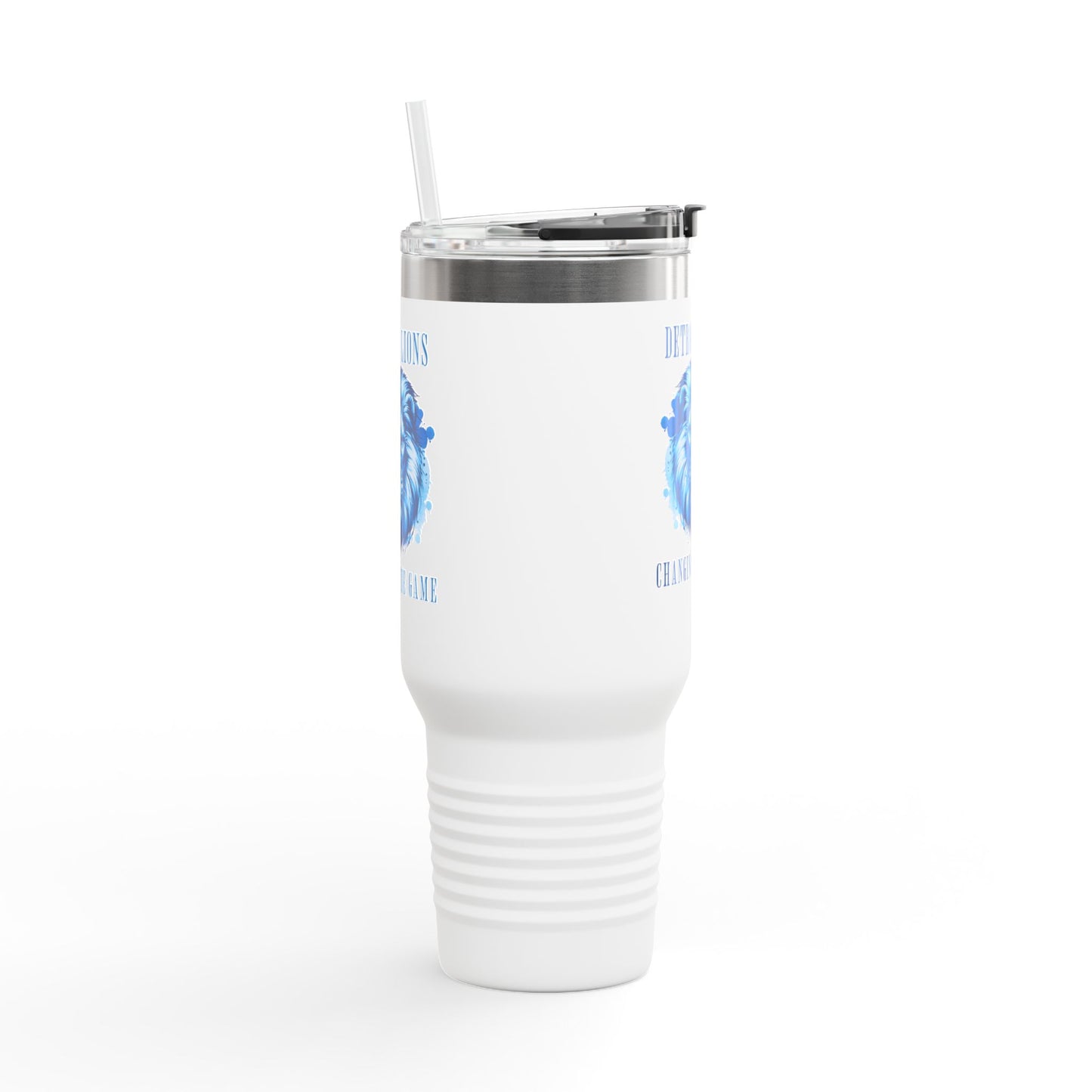 Travel Mug features a quote, "Detroit Lions, Changing the Game"
