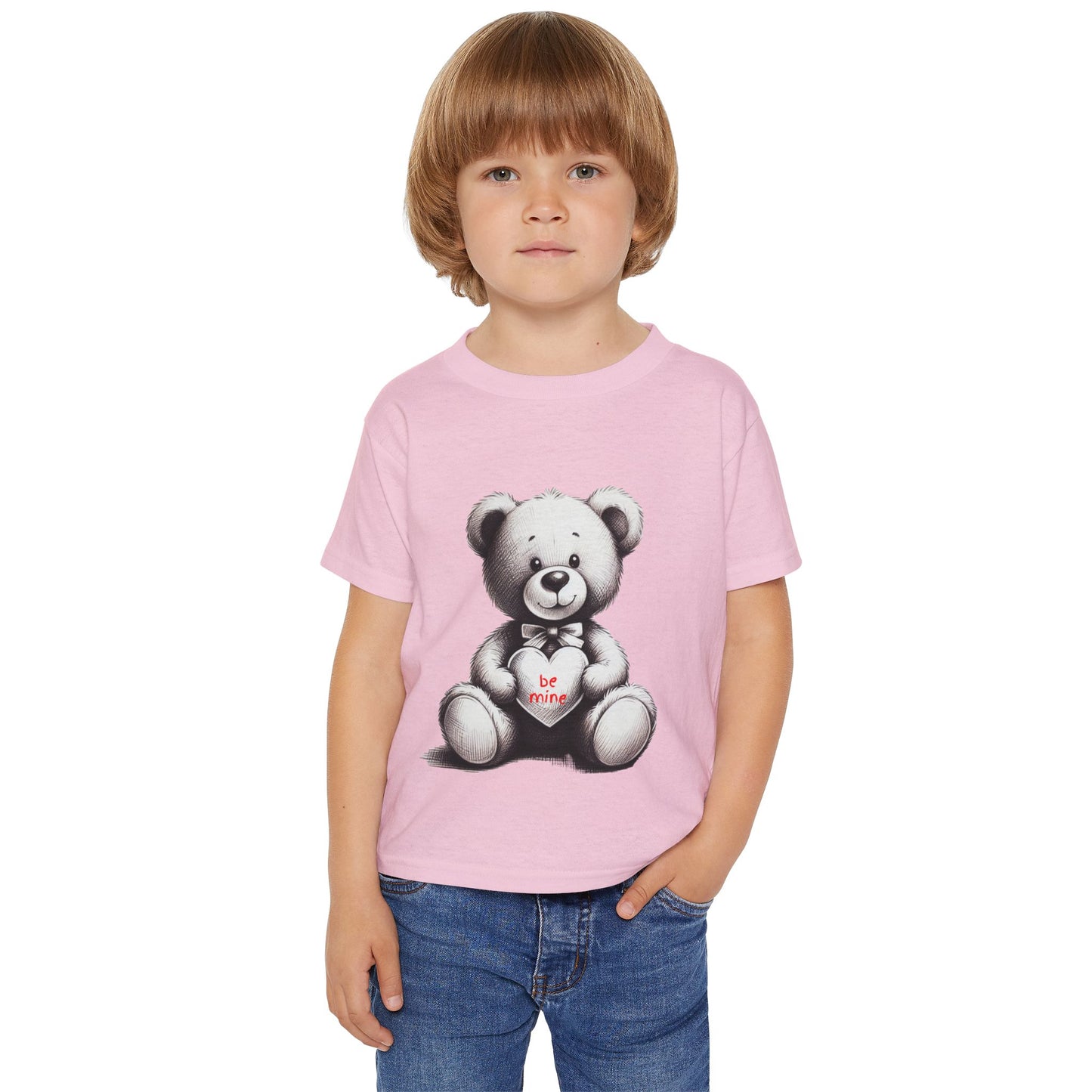 "Be Mine" – Adorable Teddy Bear Valentine’s Toddler T-shirt Valentine's Day Hearts Design