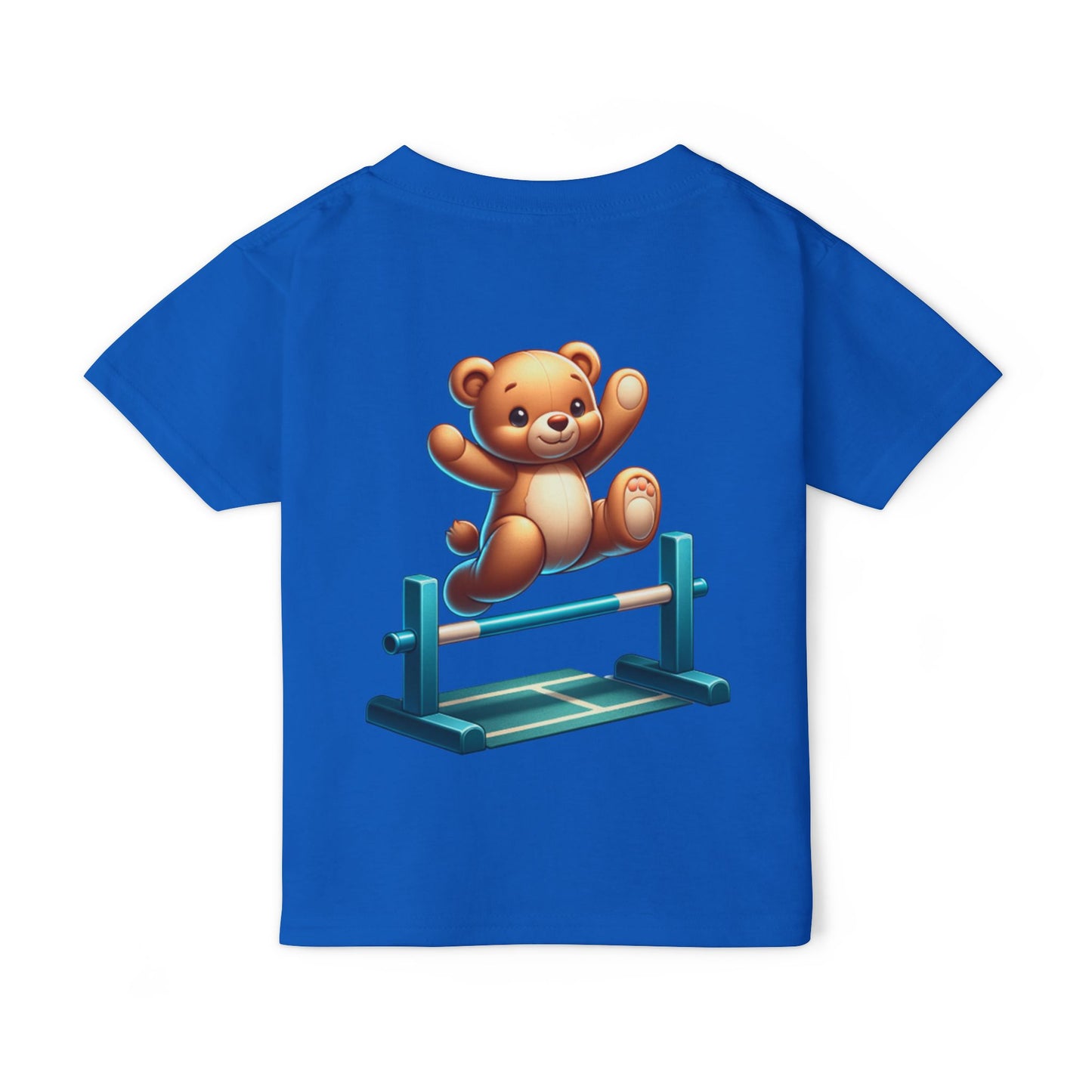 Teddy bear Jumping Hurdles, Heavy Cotton™ Toddler T-shirt, olympics, child, sports, track and field, many color choices, boy, girl