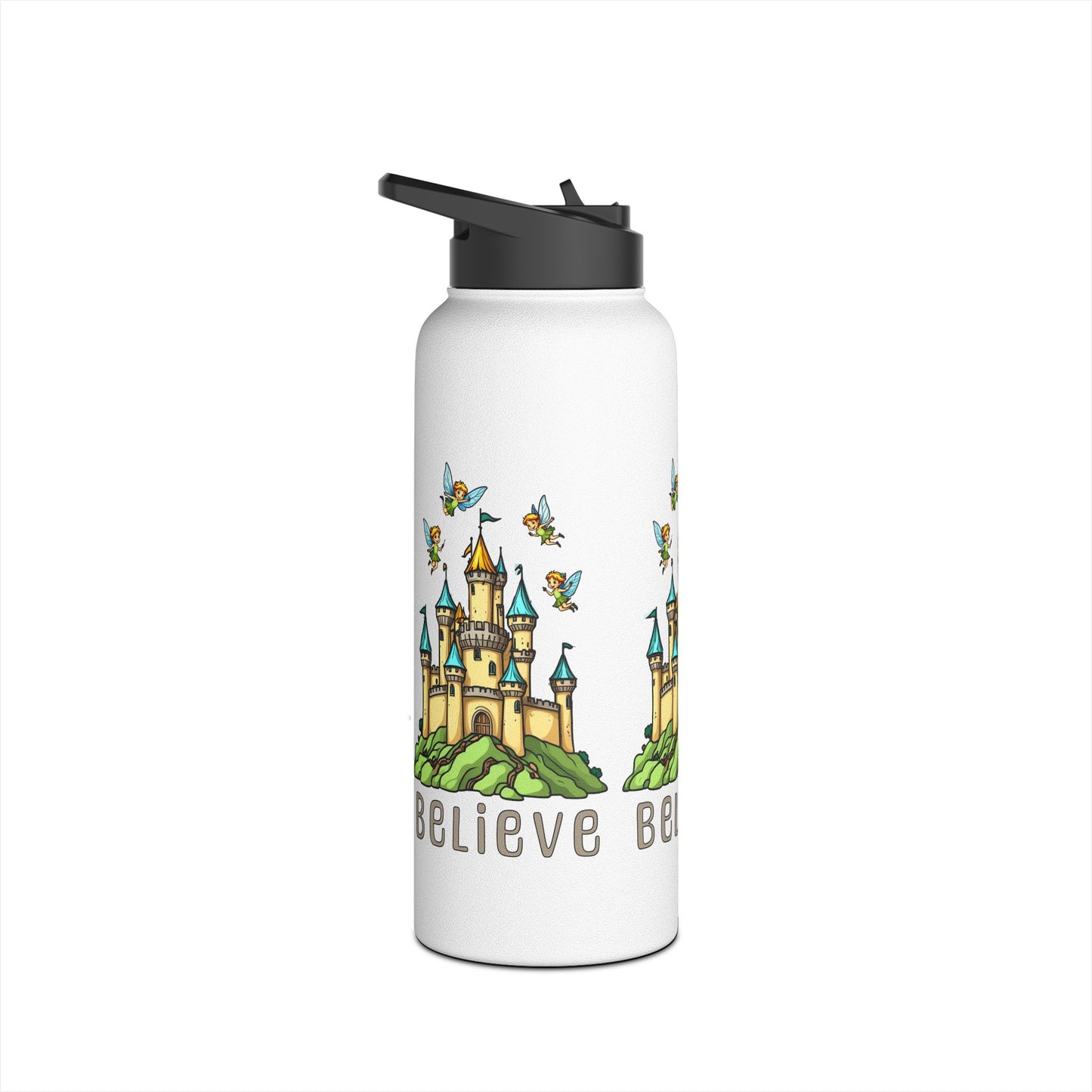 Copy of Water Bottle - Whimsical Fairies Flying Above Castle - BELIEVE