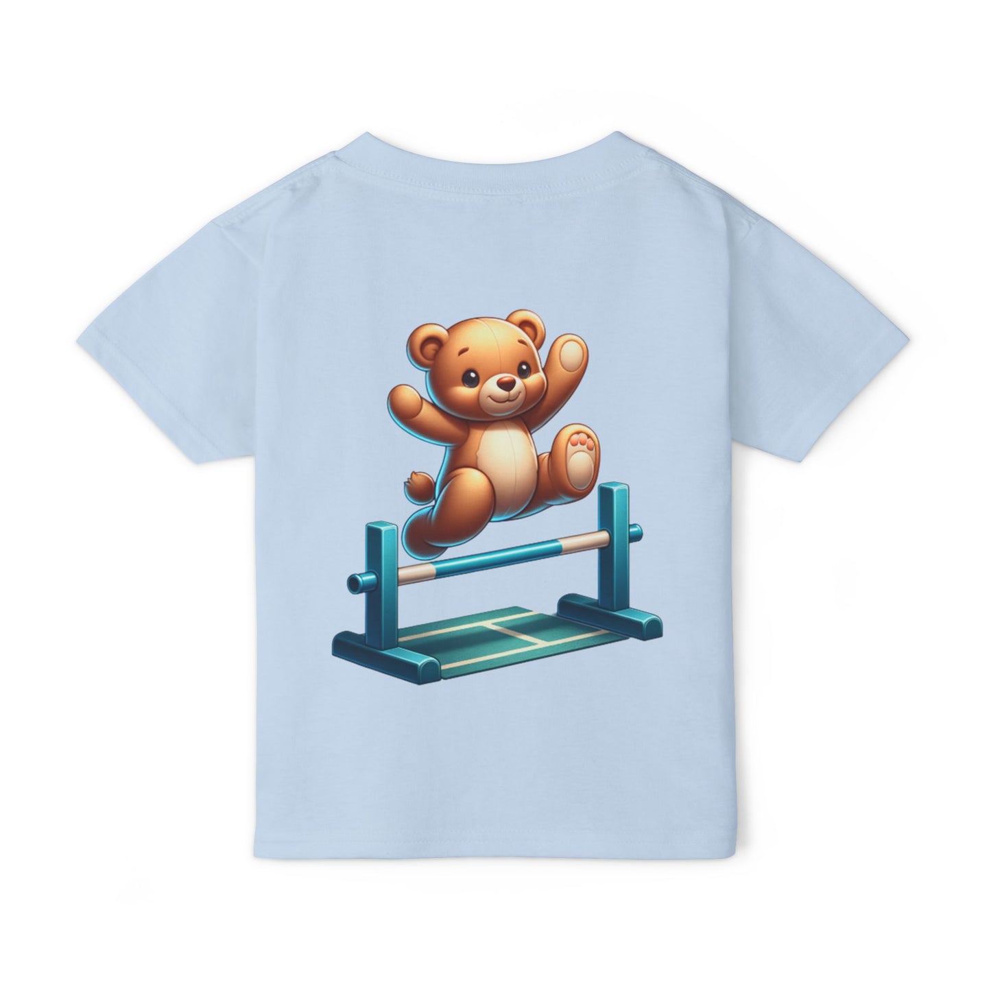 Teddy bear Jumping Hurdles, Heavy Cotton™ Toddler T-shirt, olympics, child, sports, track and field, many color choices, boy, girl
