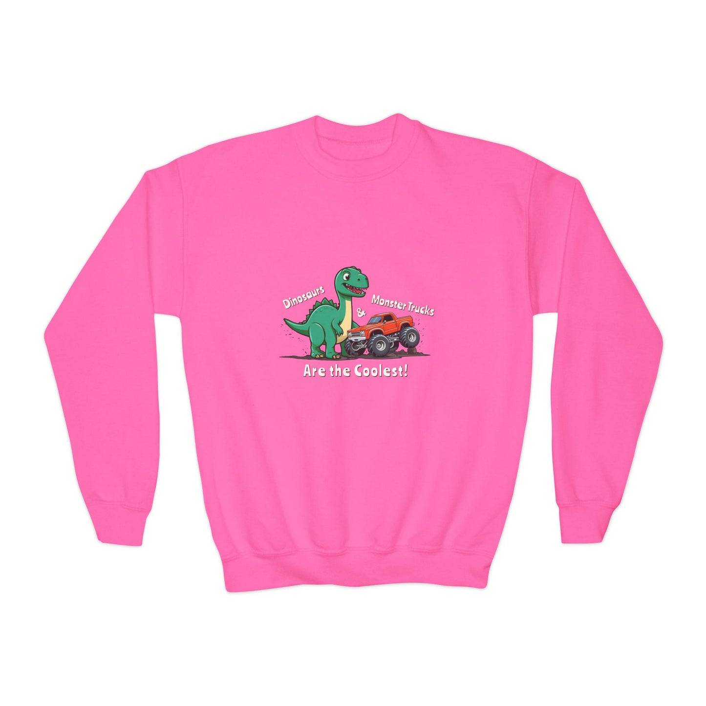 Dinosaurs & Monster Trucks Are the Coolest Youth Crewneck Sweatshirt