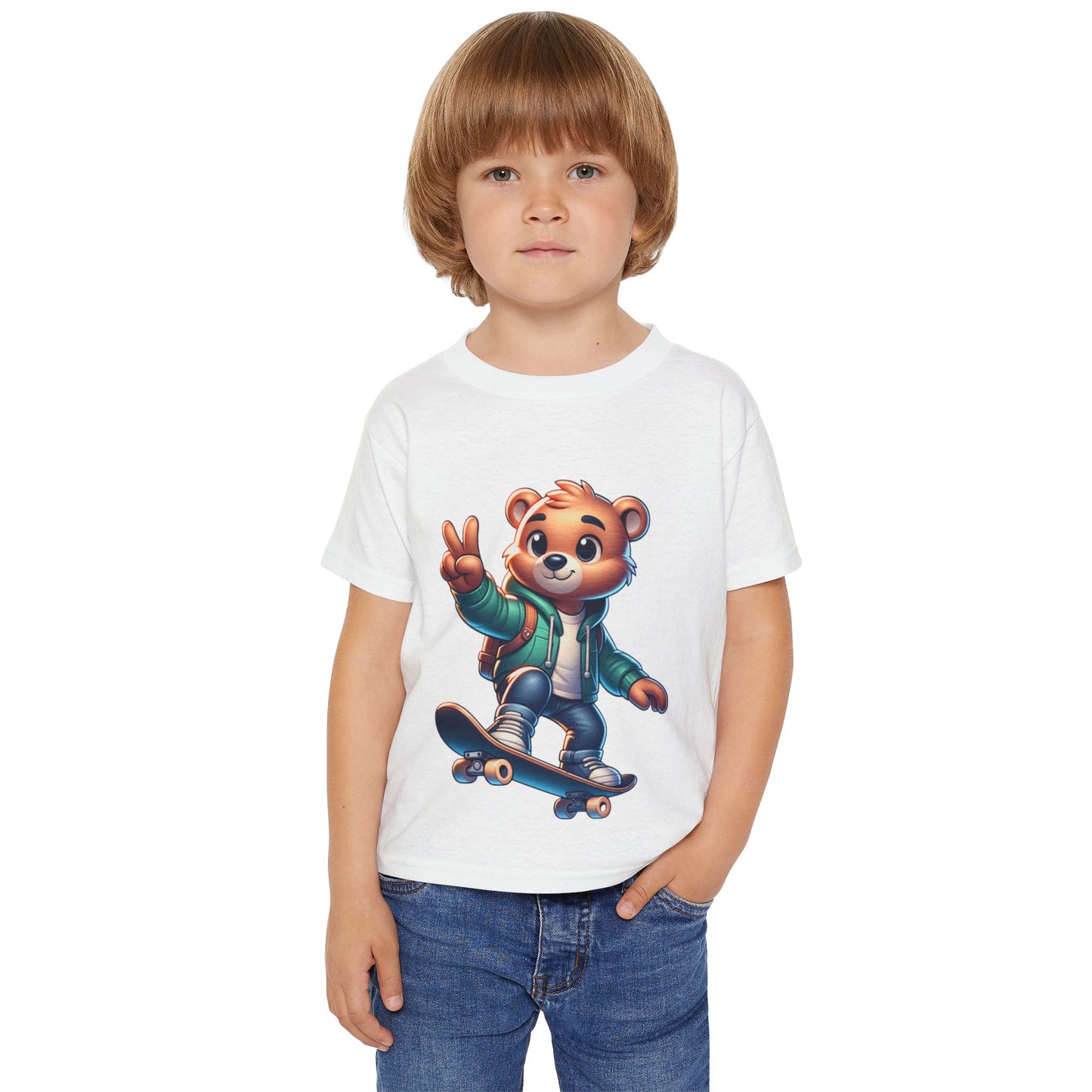 Bear Skateboarding toddler T-Shirt - Peace Sign Graphic TeeHeavy Cottonâ„¢ Toddler T-shirt, teenage bear riding a skateboard, many colors, olympics, sports, cartoon style