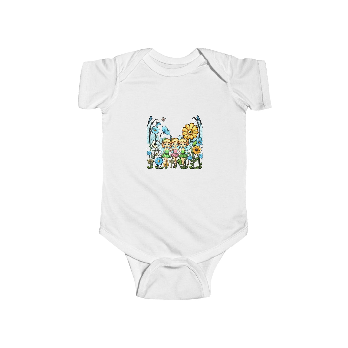 Copy of Baby Bodysuit Fairies in a Fairy Garden Bright Colorful Happy