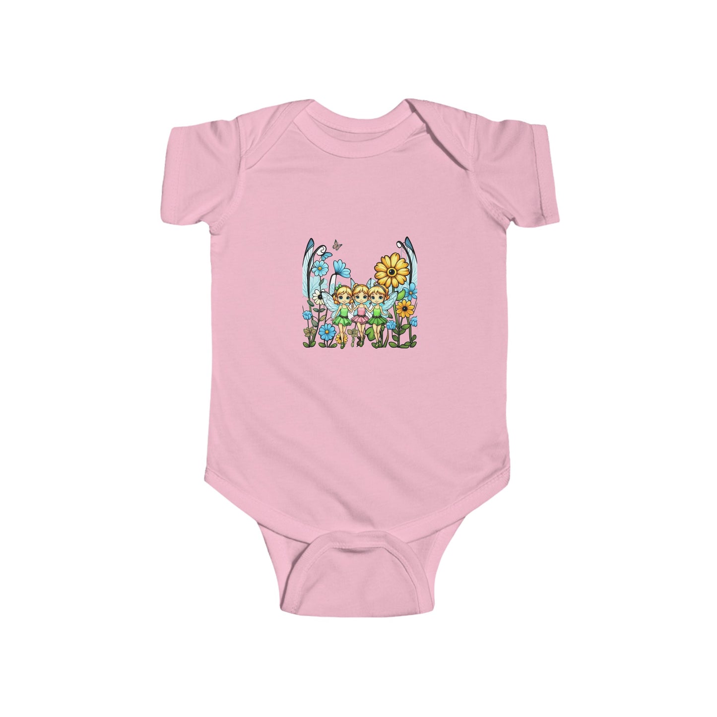 Copy of Baby Bodysuit Fairies in a Fairy Garden Bright Colorful Happy