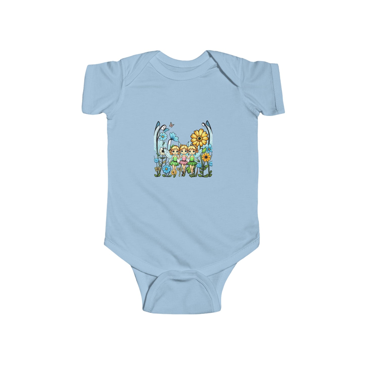 Copy of Baby Bodysuit Fairies in a Fairy Garden Bright Colorful Happy