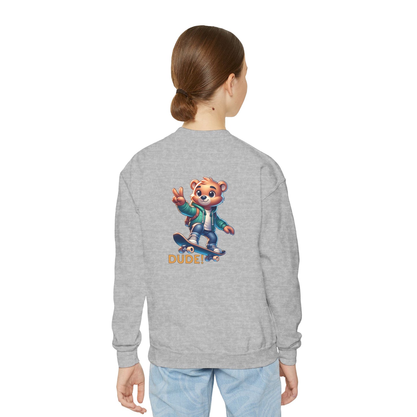 Bear Skateboard Youth Crewneck Sweatshirt with 'DUDE'