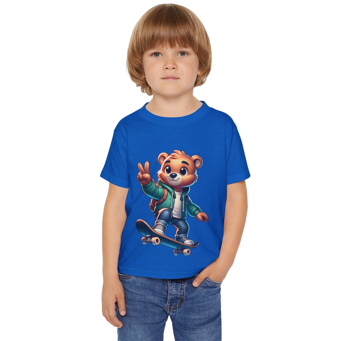 Bear Skateboarding toddler T-Shirt - Peace Sign Graphic TeeHeavy Cottonâ„¢ Toddler T-shirt, teenage bear riding a skateboard, many colors, olympics, sports, cartoon style