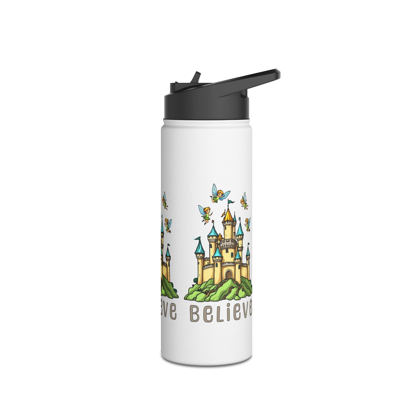 Copy of Water Bottle - Whimsical Fairies Flying Above Castle - BELIEVE