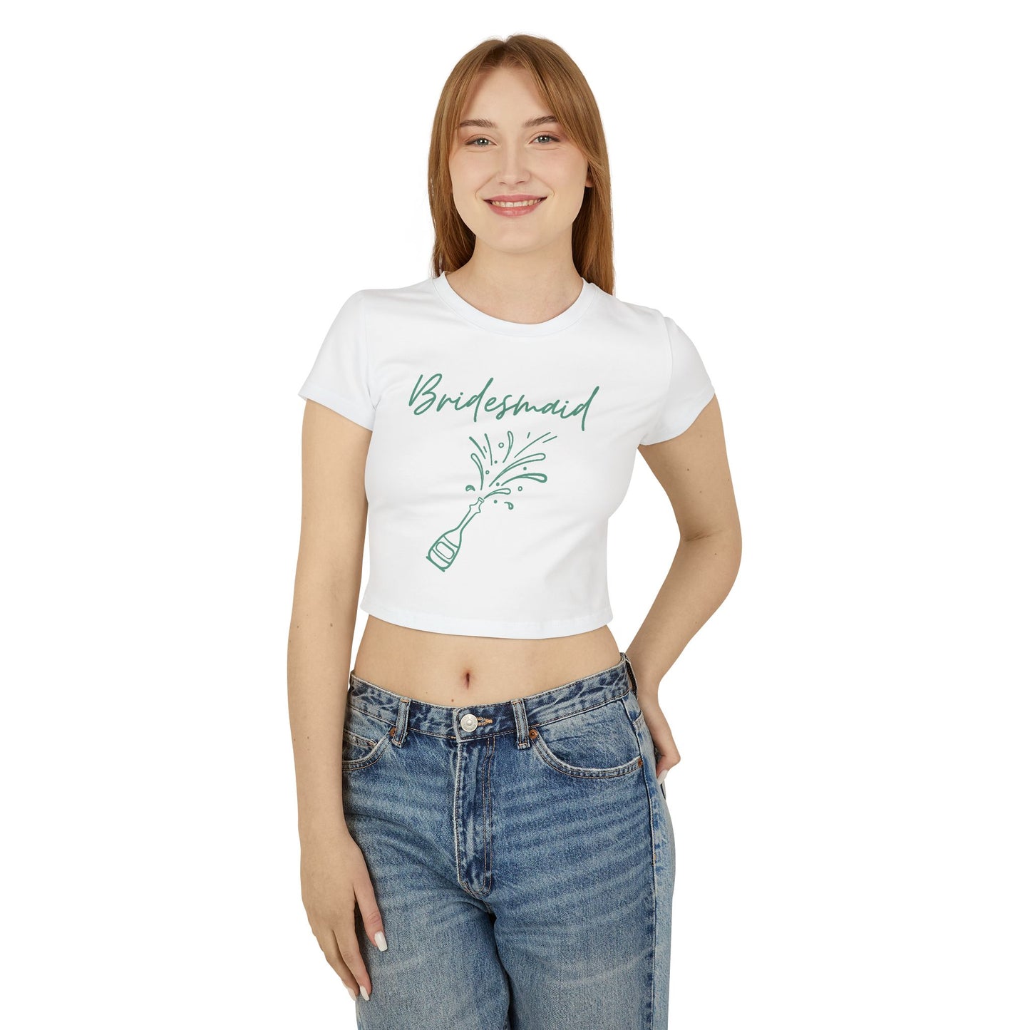 Bridesmaid Bachelorette Cute Women's Baby Tee with champaign bottle