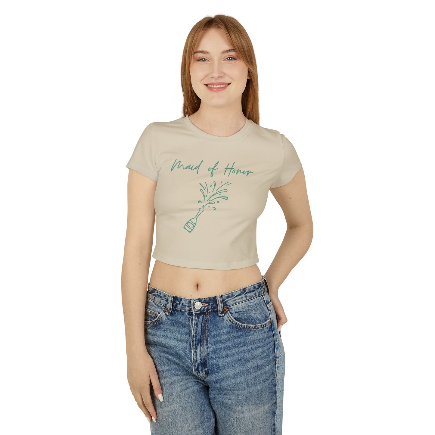 Made of Honor's Women's Baby Tee with champaign bottle