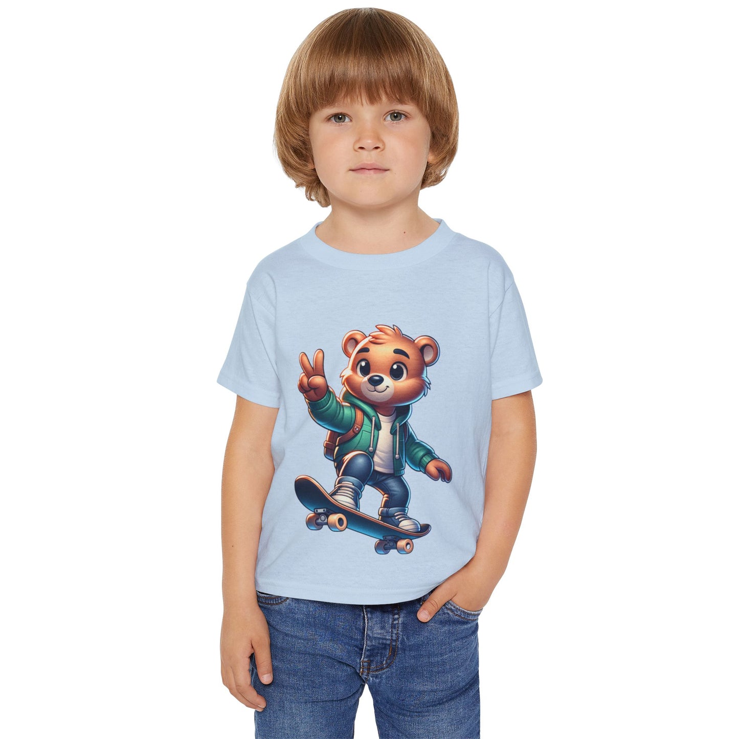 Bear Skateboarding toddler T-Shirt - Peace Sign Graphic TeeHeavy Cottonâ„¢ Toddler T-shirt, teenage bear riding a skateboard, many colors, olympics, sports, cartoon style