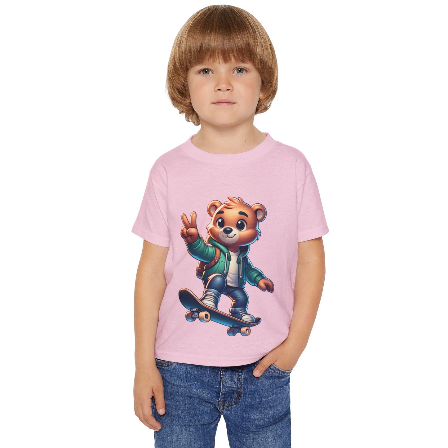 Bear Skateboarding toddler T-Shirt - Peace Sign Graphic TeeHeavy Cottonâ„¢ Toddler T-shirt, teenage bear riding a skateboard, many colors, olympics, sports, cartoon style