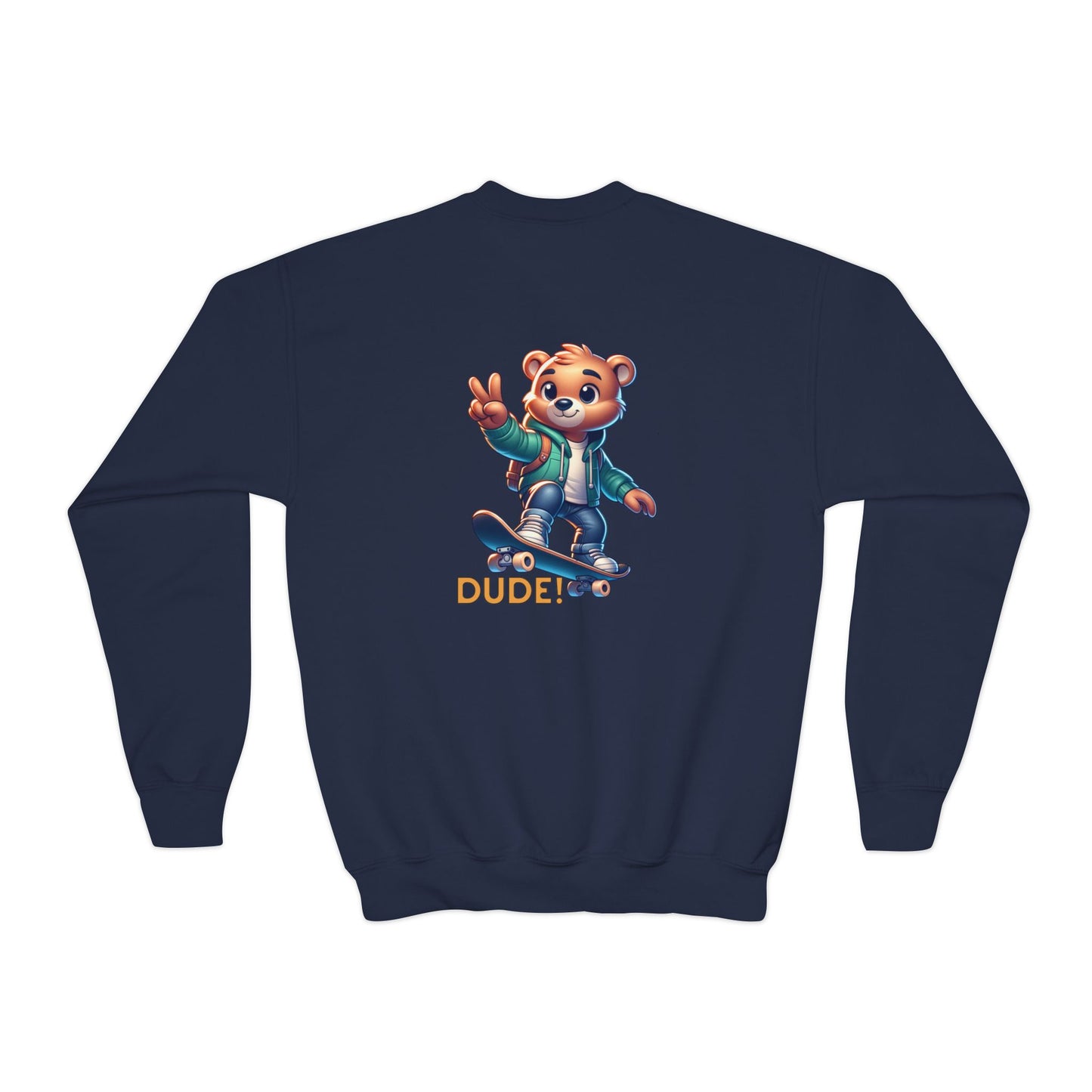 Bear Skateboard Youth Crewneck Sweatshirt with 'DUDE'
