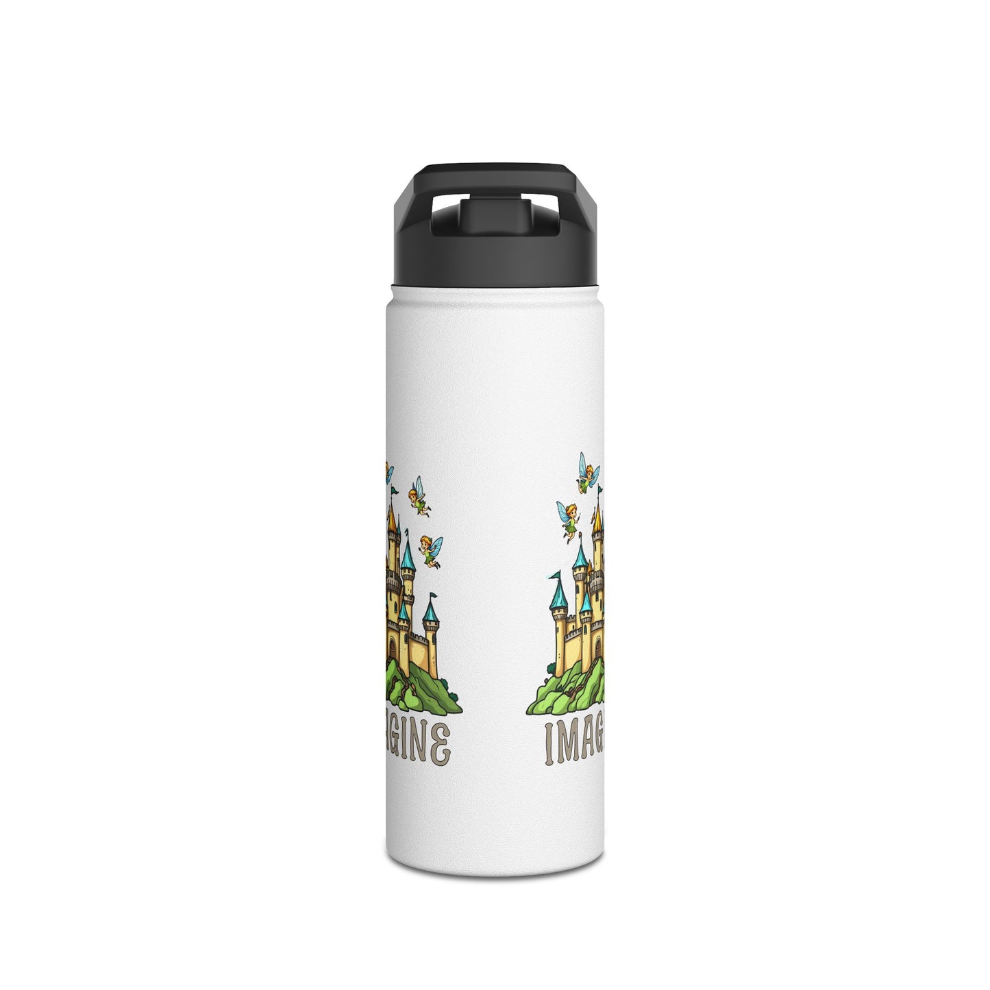 Water Bottle - Whimsical Fairies Flying Above Castle - IMAGINE