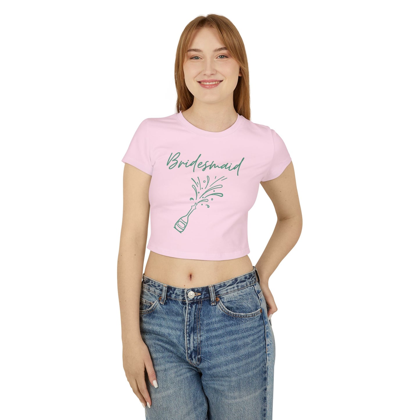 Bridesmaid Bachelorette Cute Women's Baby Tee with champaign bottle