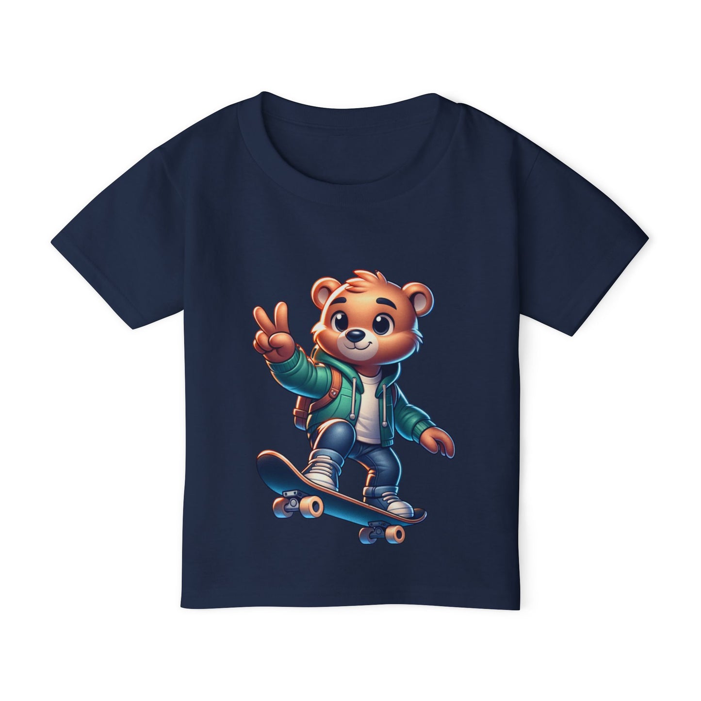 Bear Skateboarding toddler T-Shirt - Peace Sign Graphic TeeHeavy Cottonâ„¢ Toddler T-shirt, teenage bear riding a skateboard, many colors, olympics, sports, cartoon style