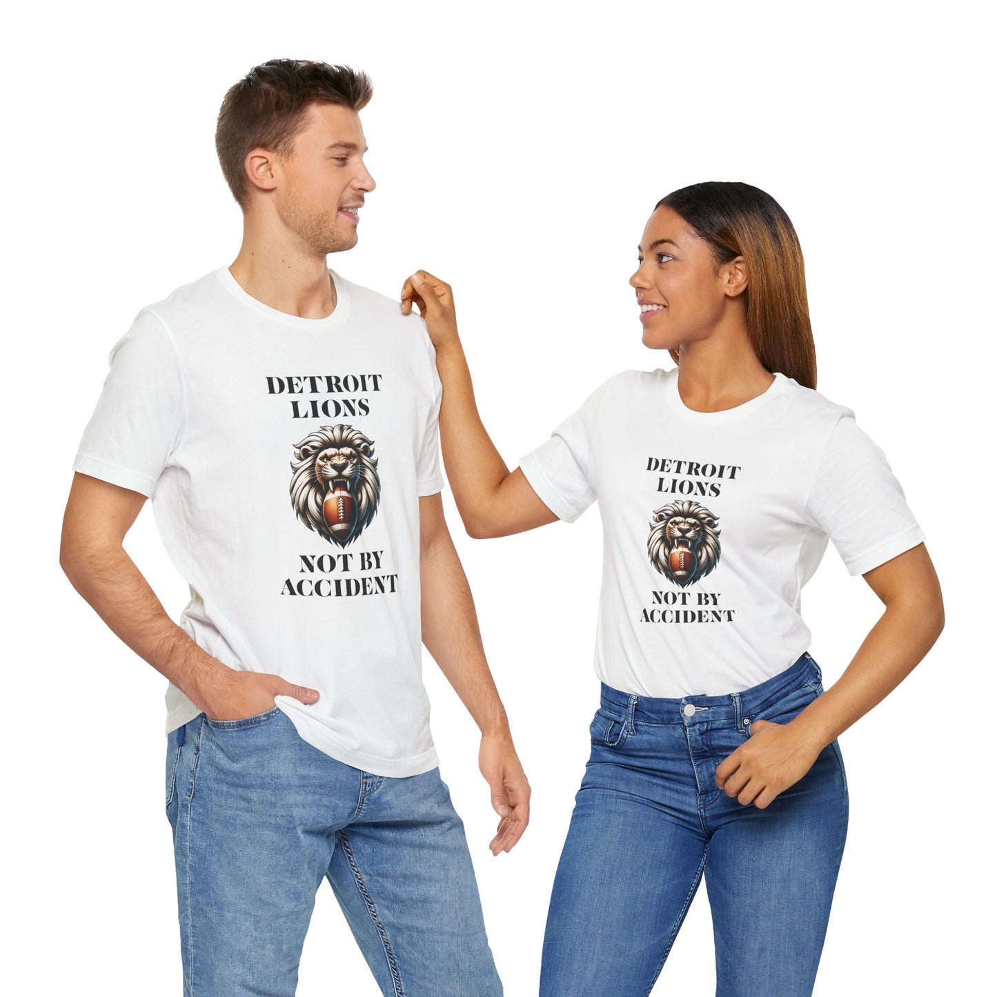 LION'S Football Tee with Locker Room Quote "Detroit Lions, Not By Accident"