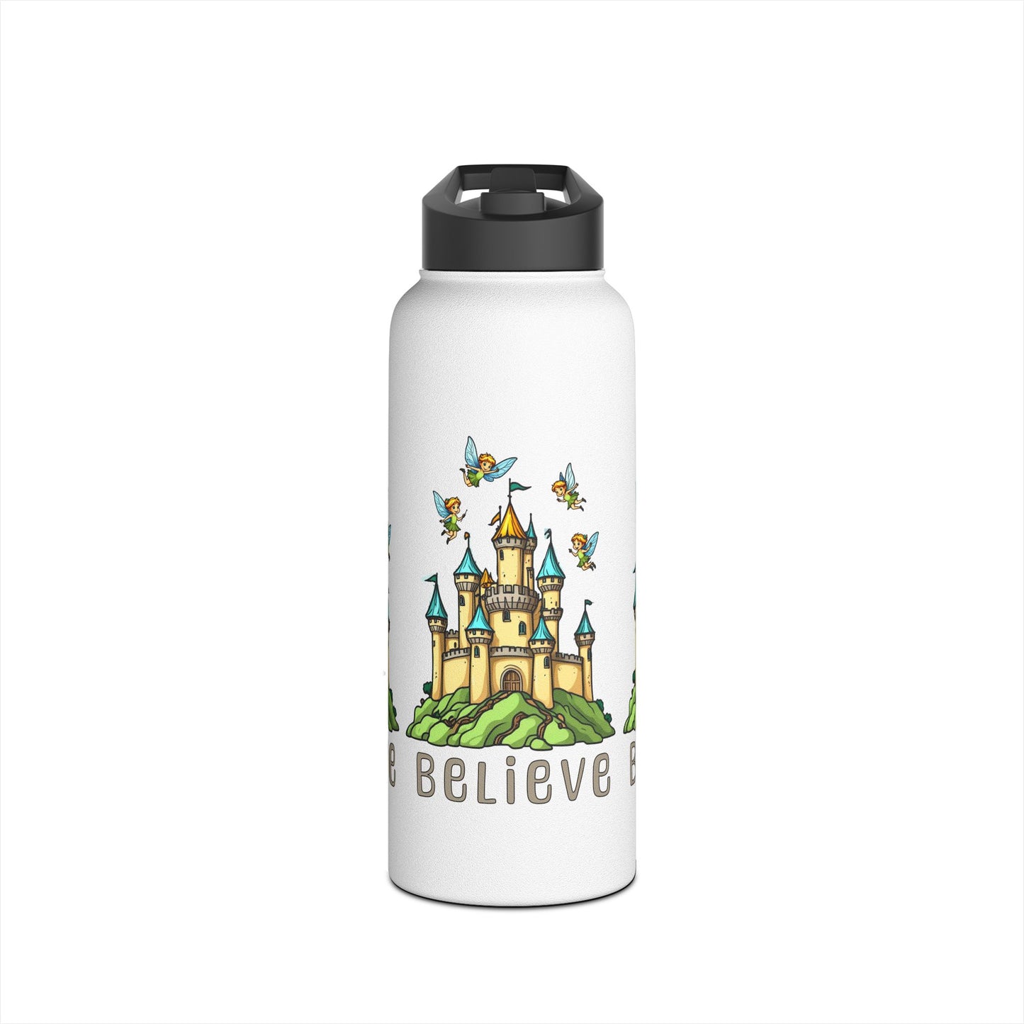 Copy of Water Bottle - Whimsical Fairies Flying Above Castle - BELIEVE
