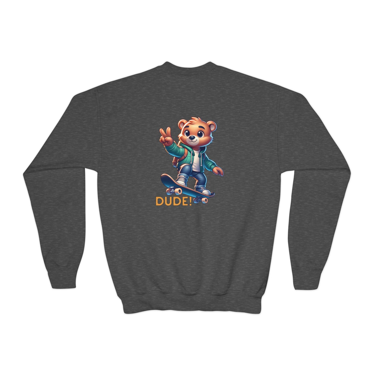 Bear Skateboard Youth Crewneck Sweatshirt with 'DUDE'