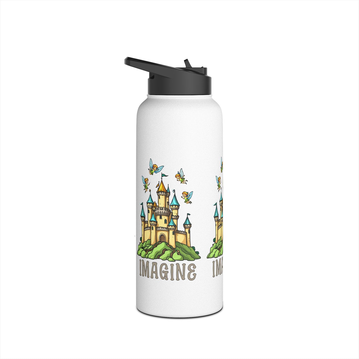 Water Bottle - Whimsical Fairies Flying Above Castle - IMAGINE