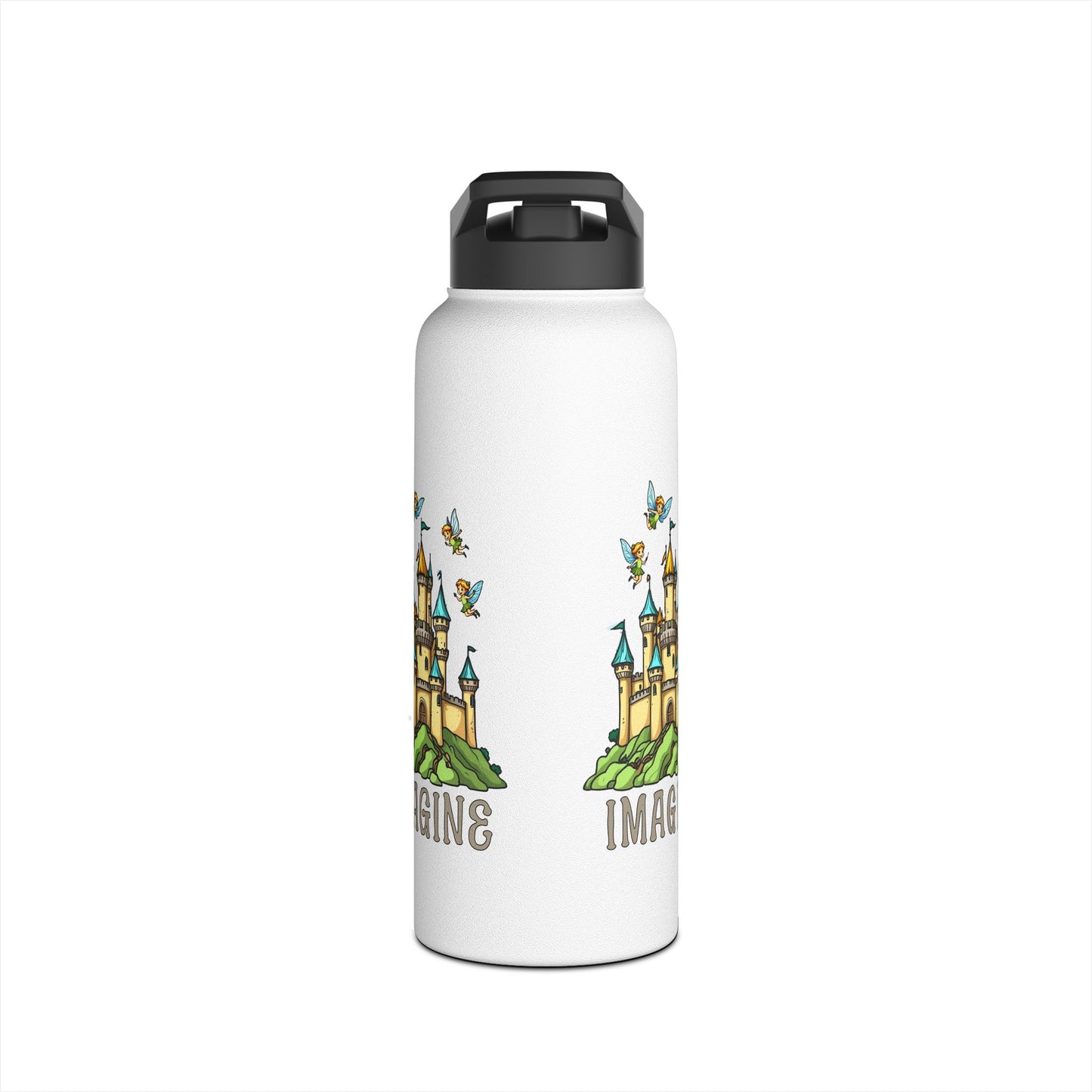 Water Bottle - Whimsical Fairies Flying Above Castle - IMAGINE