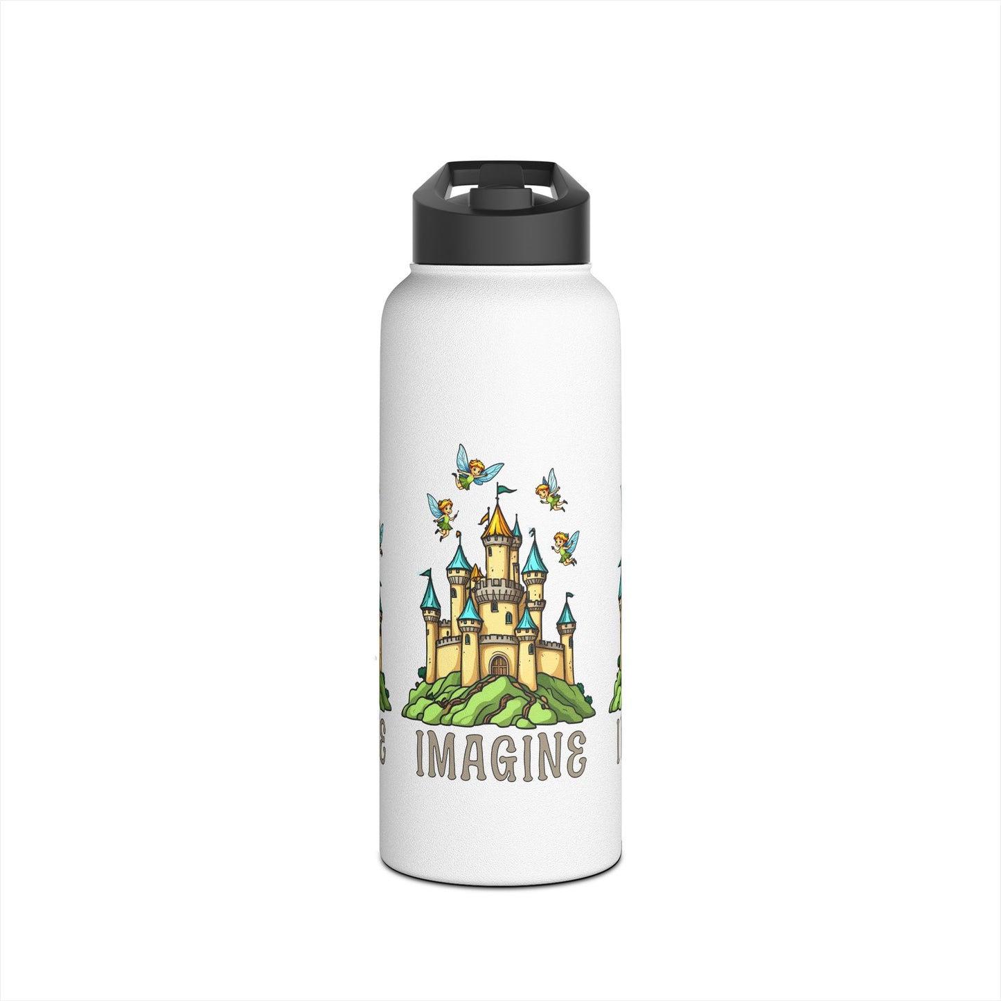 Water Bottle - Whimsical Fairies Flying Above Castle - IMAGINE