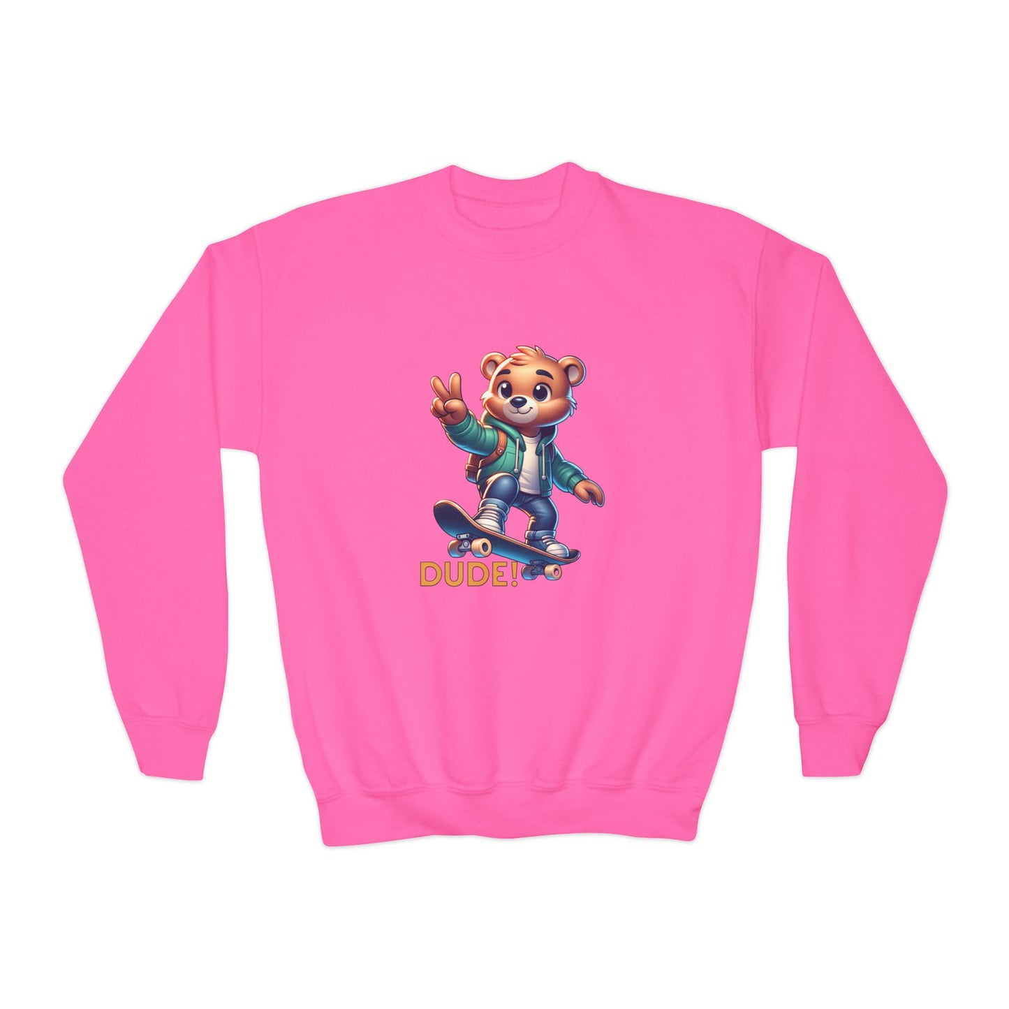 Bear Skateboard Youth Crewneck Sweatshirt with 'DUDE'