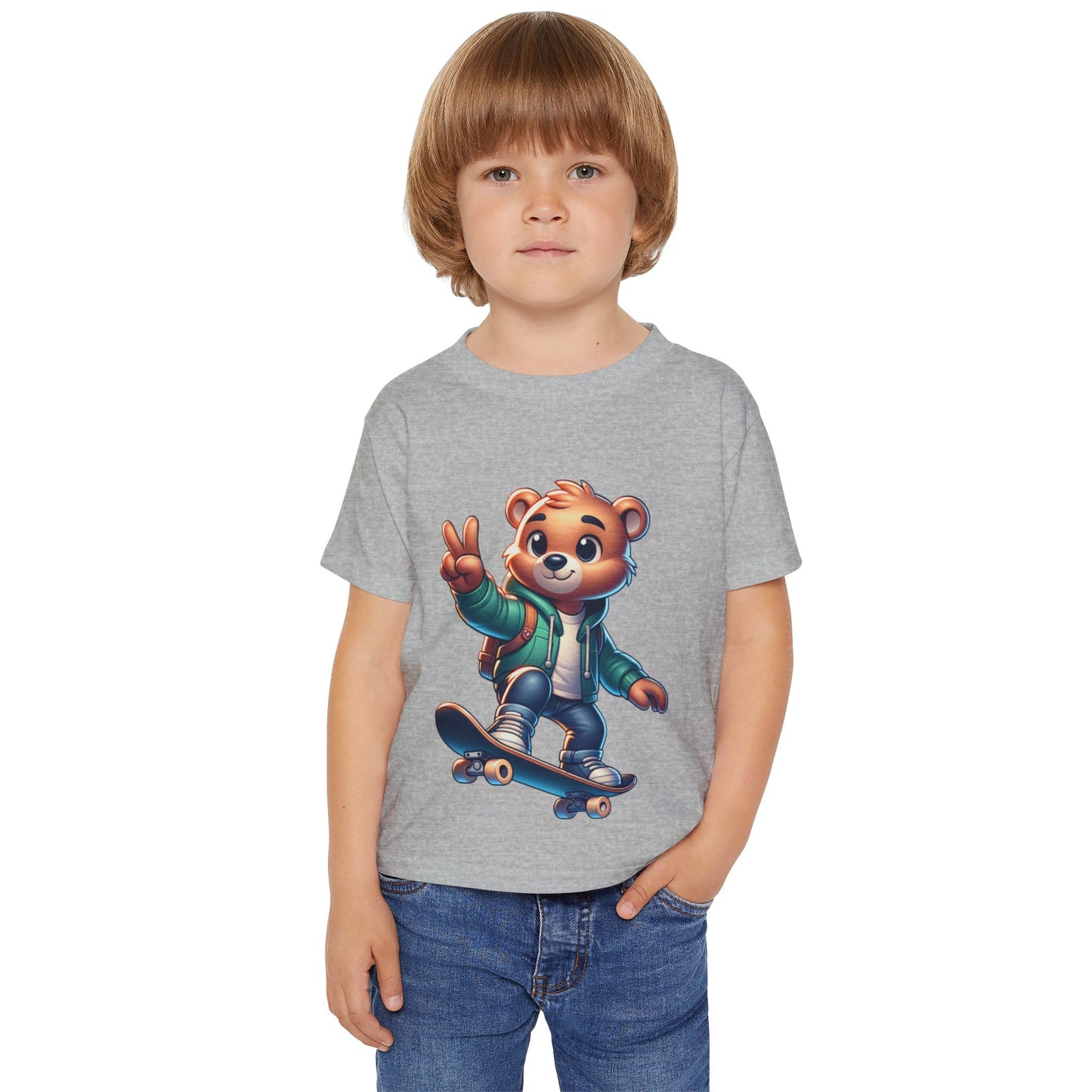 Bear Skateboarding toddler T-Shirt - Peace Sign Graphic TeeHeavy Cottonâ„¢ Toddler T-shirt, teenage bear riding a skateboard, many colors, olympics, sports, cartoon style