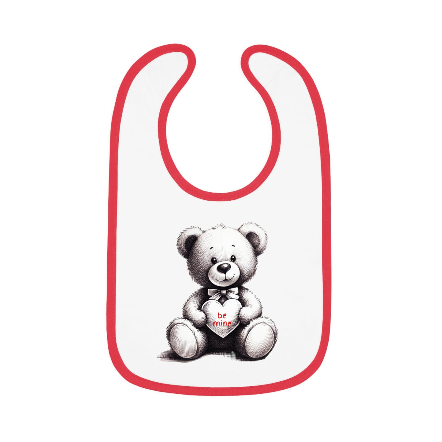 "Be Mine" – Adorable Teddy Bear Valentine’s Baby Contrast Trim Jersey Bib