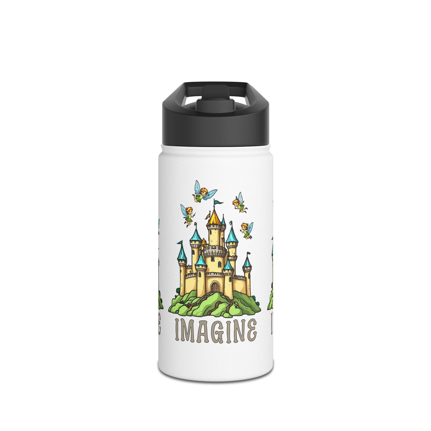 Water Bottle - Whimsical Fairies Flying Above Castle - IMAGINE
