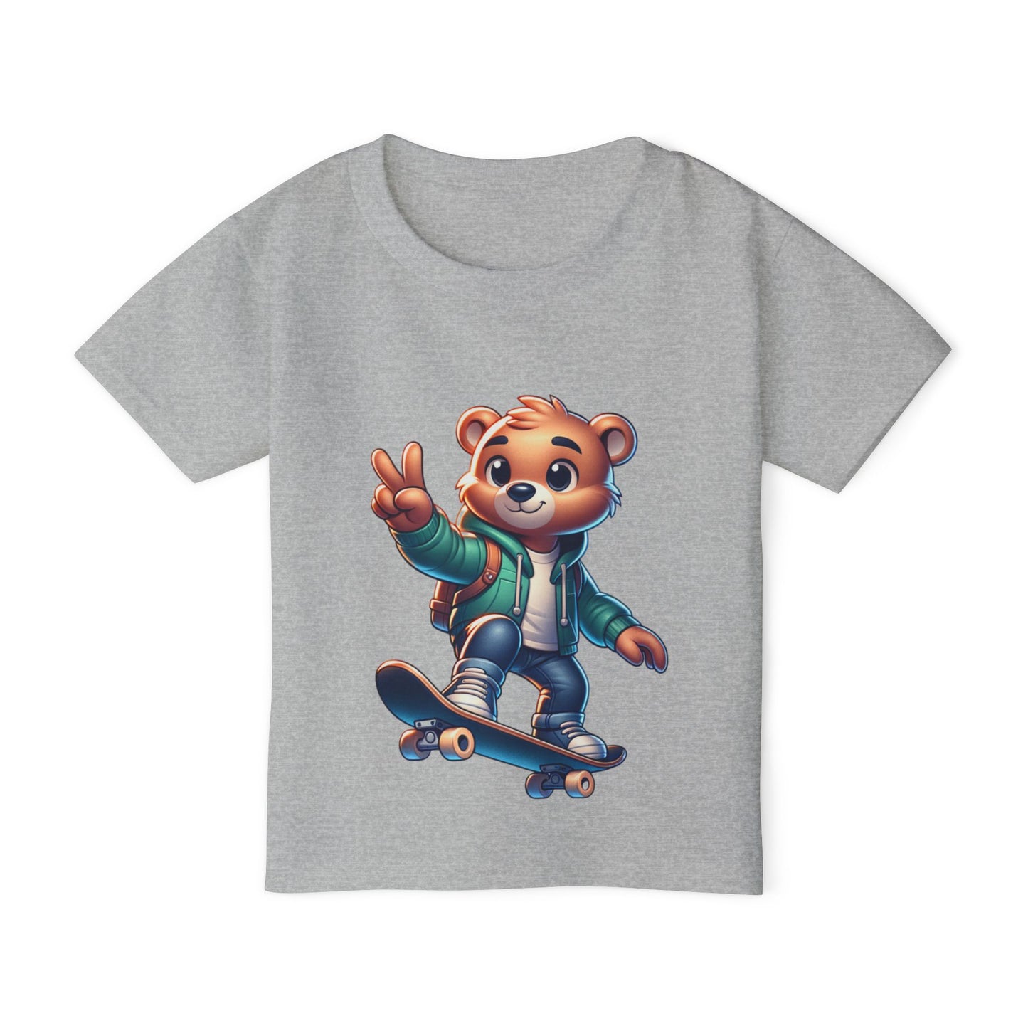 Bear Skateboarding toddler T-Shirt - Peace Sign Graphic TeeHeavy Cottonâ„¢ Toddler T-shirt, teenage bear riding a skateboard, many colors, olympics, sports, cartoon style