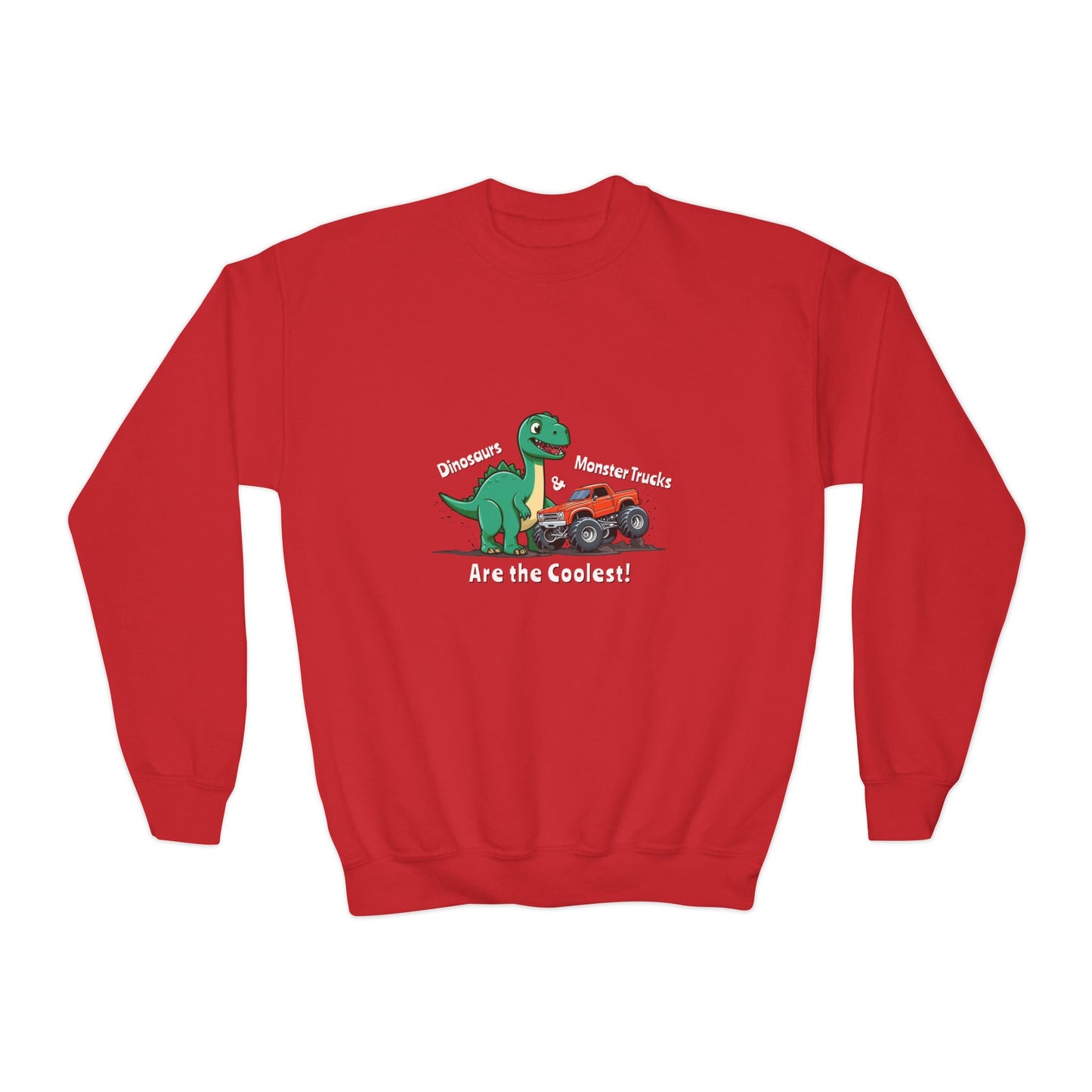 Dinosaurs & Monster Trucks Are the Coolest Youth Crewneck Sweatshirt