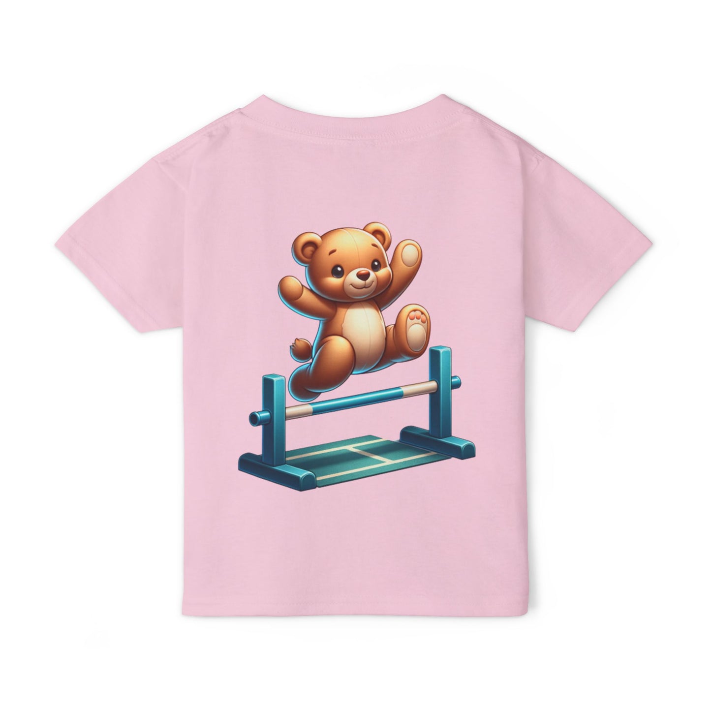 Teddy bear Jumping Hurdles, Heavy Cotton™ Toddler T-shirt, olympics, child, sports, track and field, many color choices, boy, girl