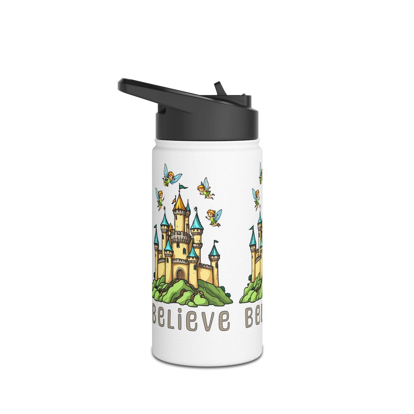 Copy of Water Bottle - Whimsical Fairies Flying Above Castle - BELIEVE