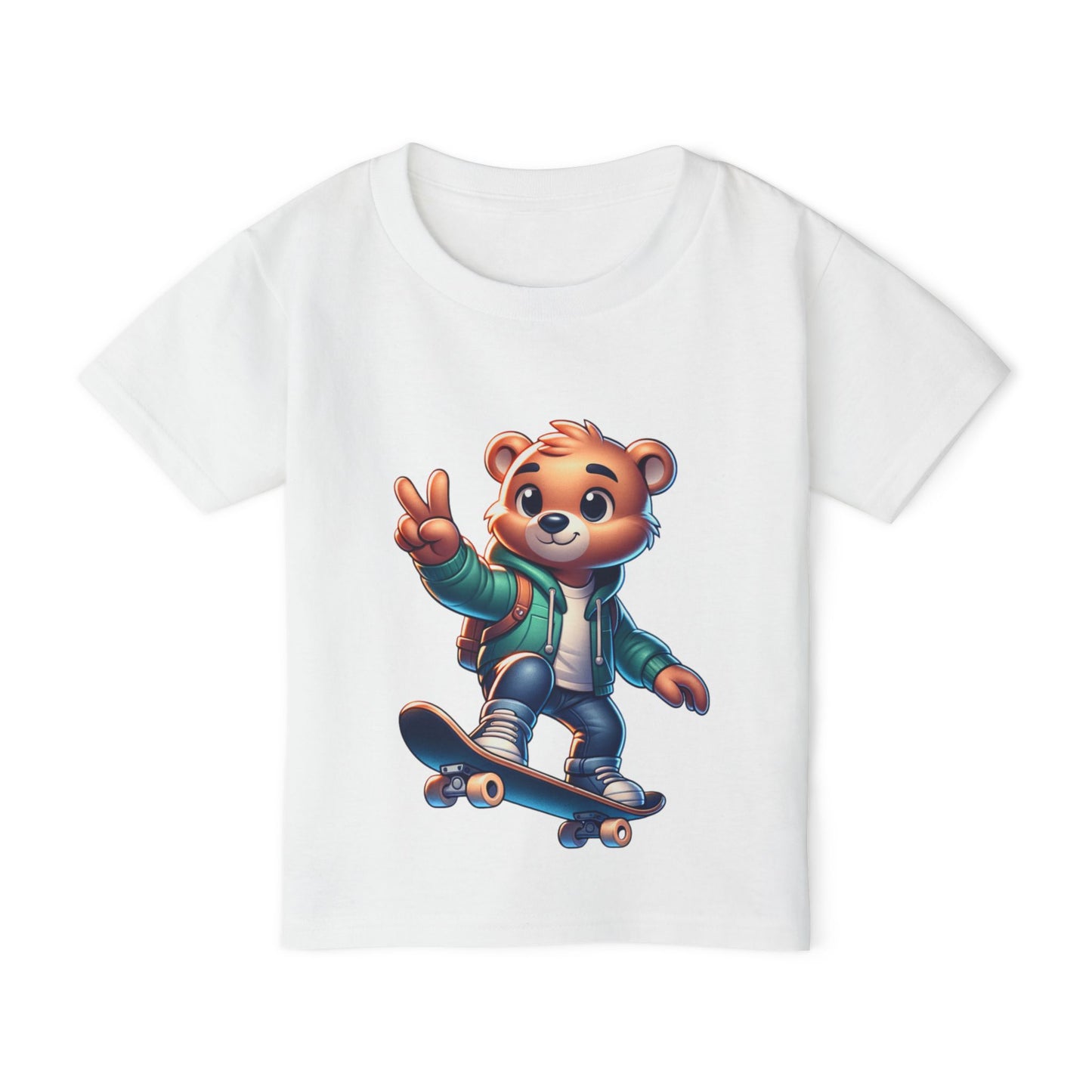 Bear Skateboarding toddler T-Shirt - Peace Sign Graphic TeeHeavy Cottonâ„¢ Toddler T-shirt, teenage bear riding a skateboard, many colors, olympics, sports, cartoon style