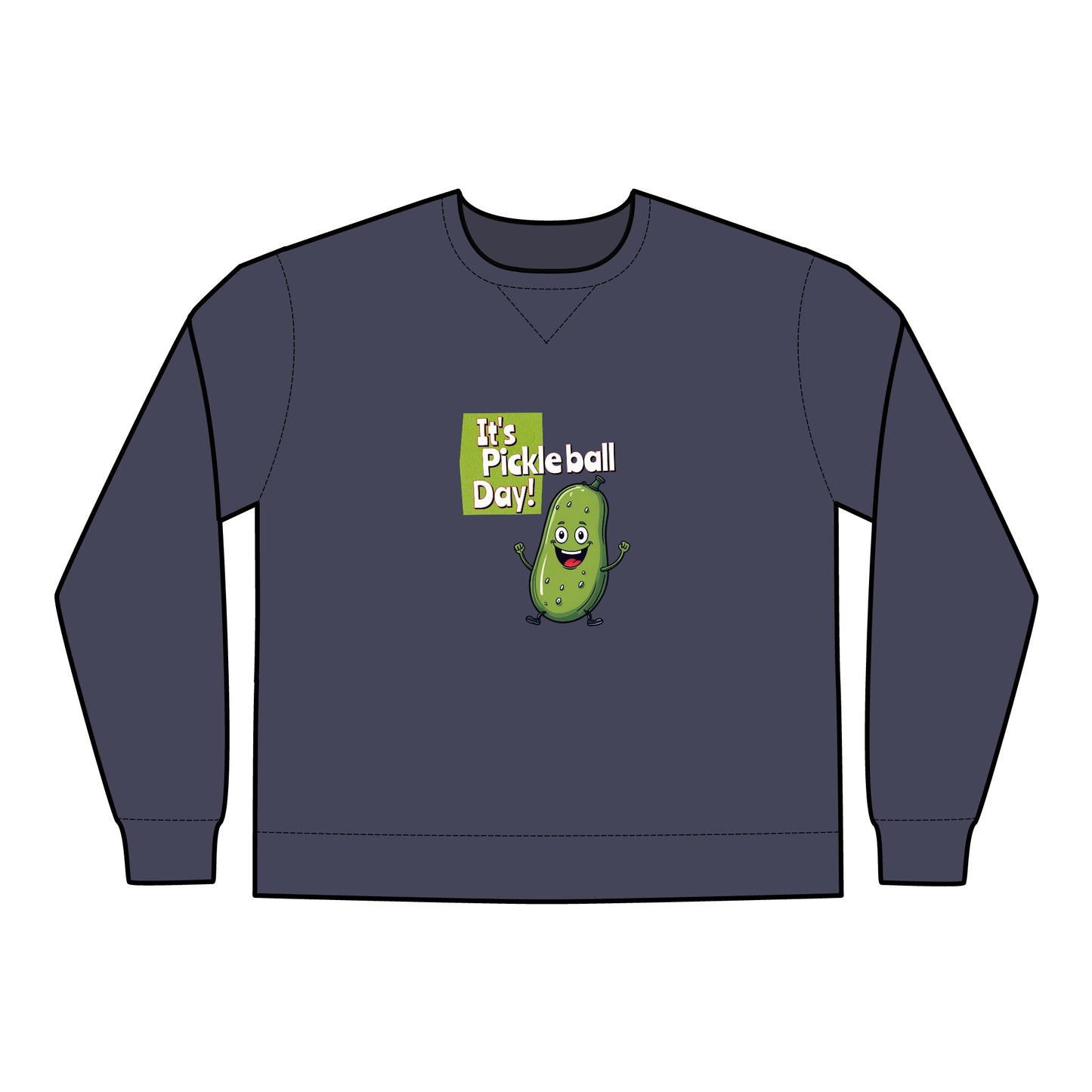 Crewneck Sweatshirt - Happy Pickle Dude - It's Pickleball Day Design