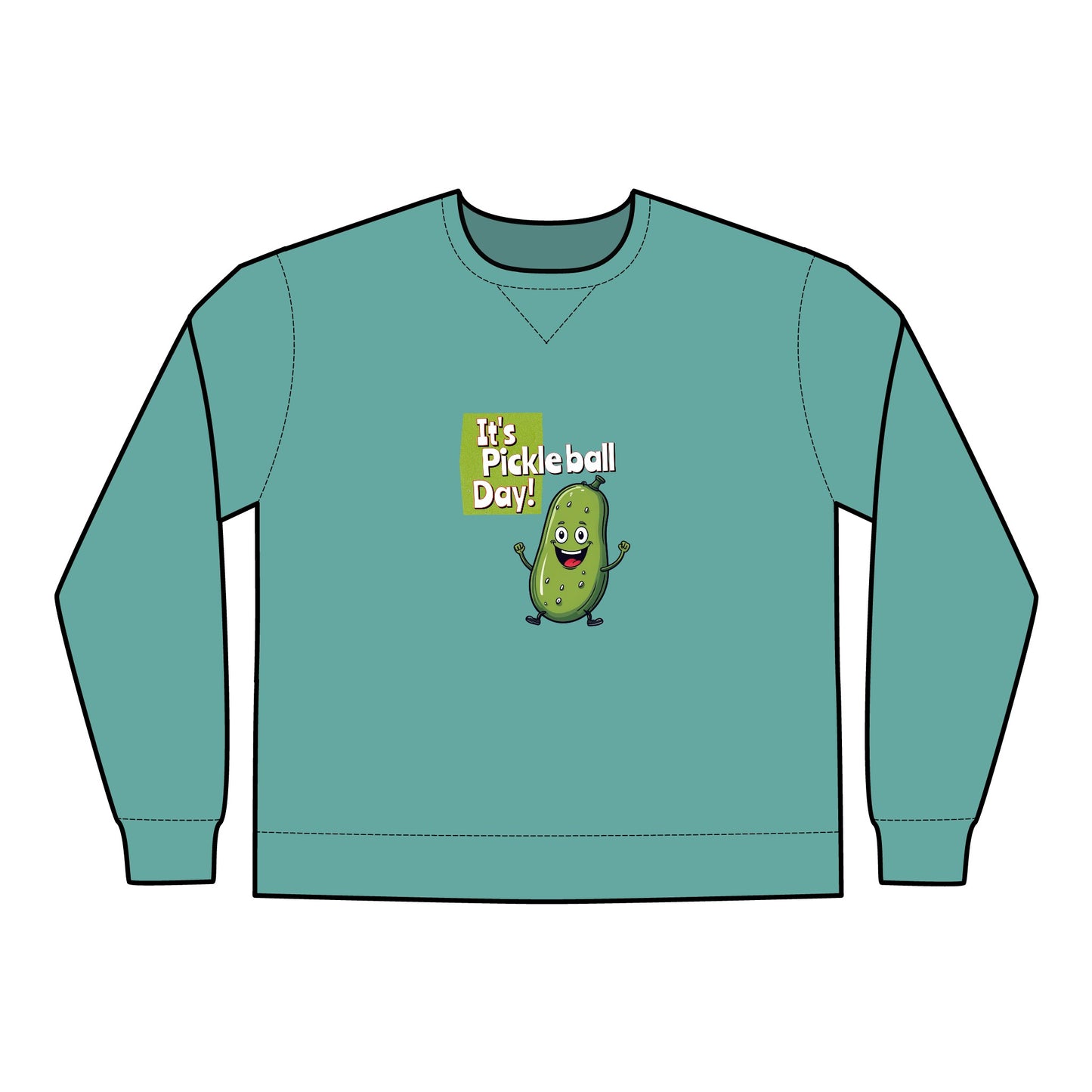 Crewneck Sweatshirt - Happy Pickle Dude - It's Pickleball Day Design
