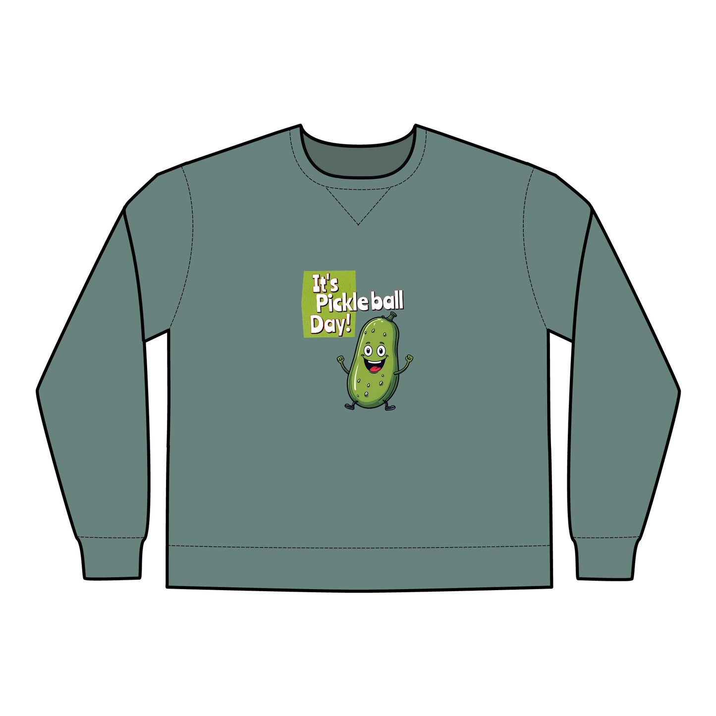 Crewneck Sweatshirt - Happy Pickle Dude - It's Pickleball Day Design